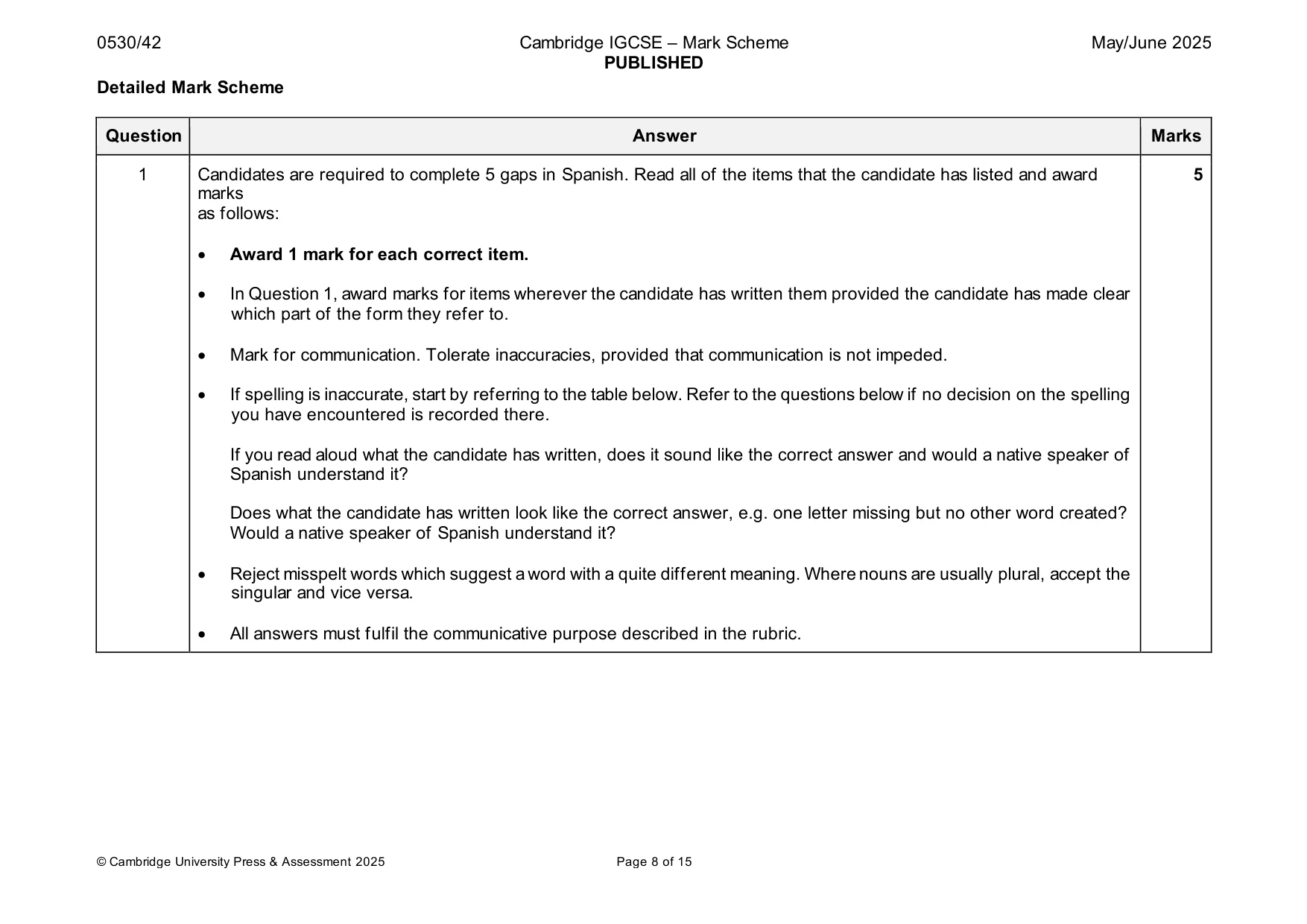 Mark scheme, page 8 of 15