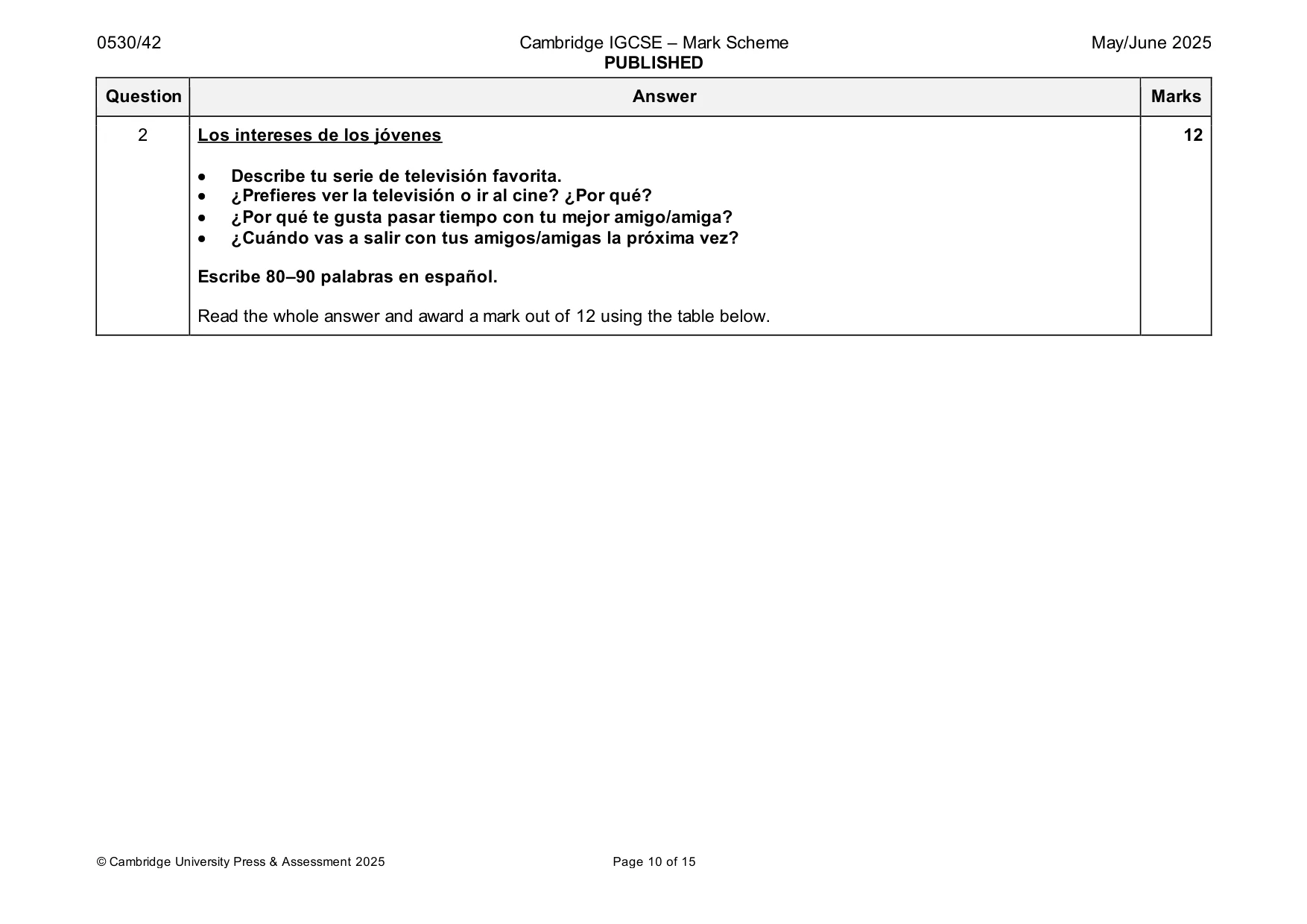 Mark scheme, page 10 of 15
