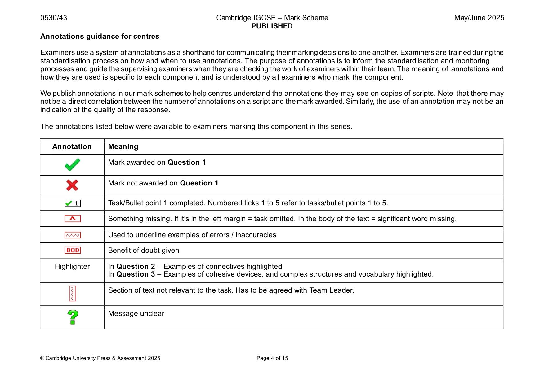 Mark scheme, page 4 of 15