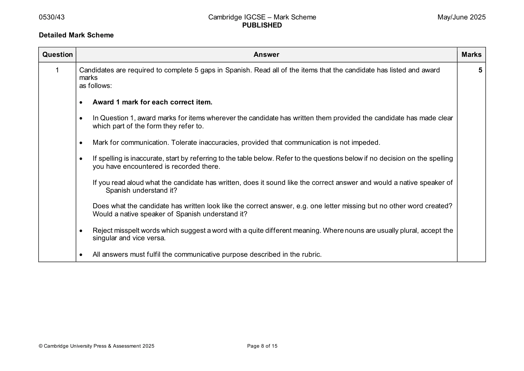Mark scheme, page 8 of 15