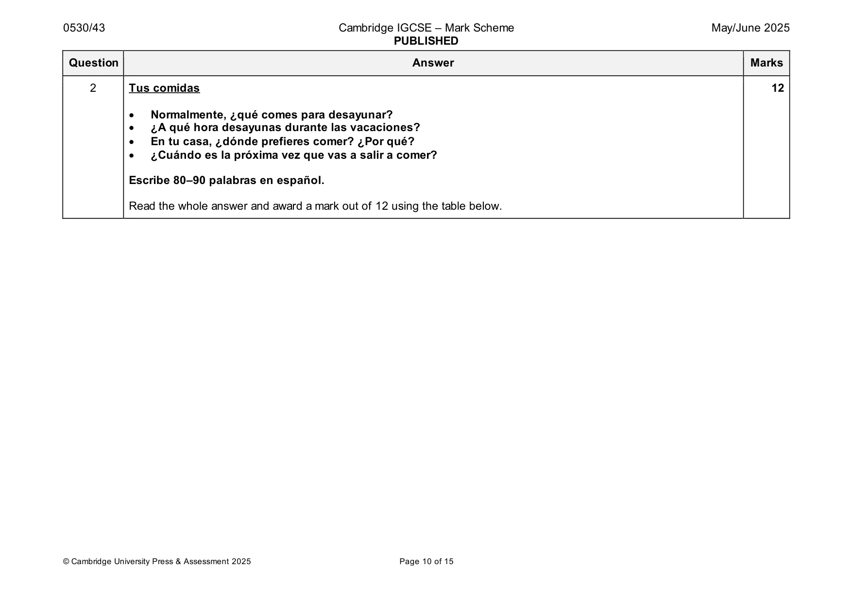 Mark scheme, page 10 of 15