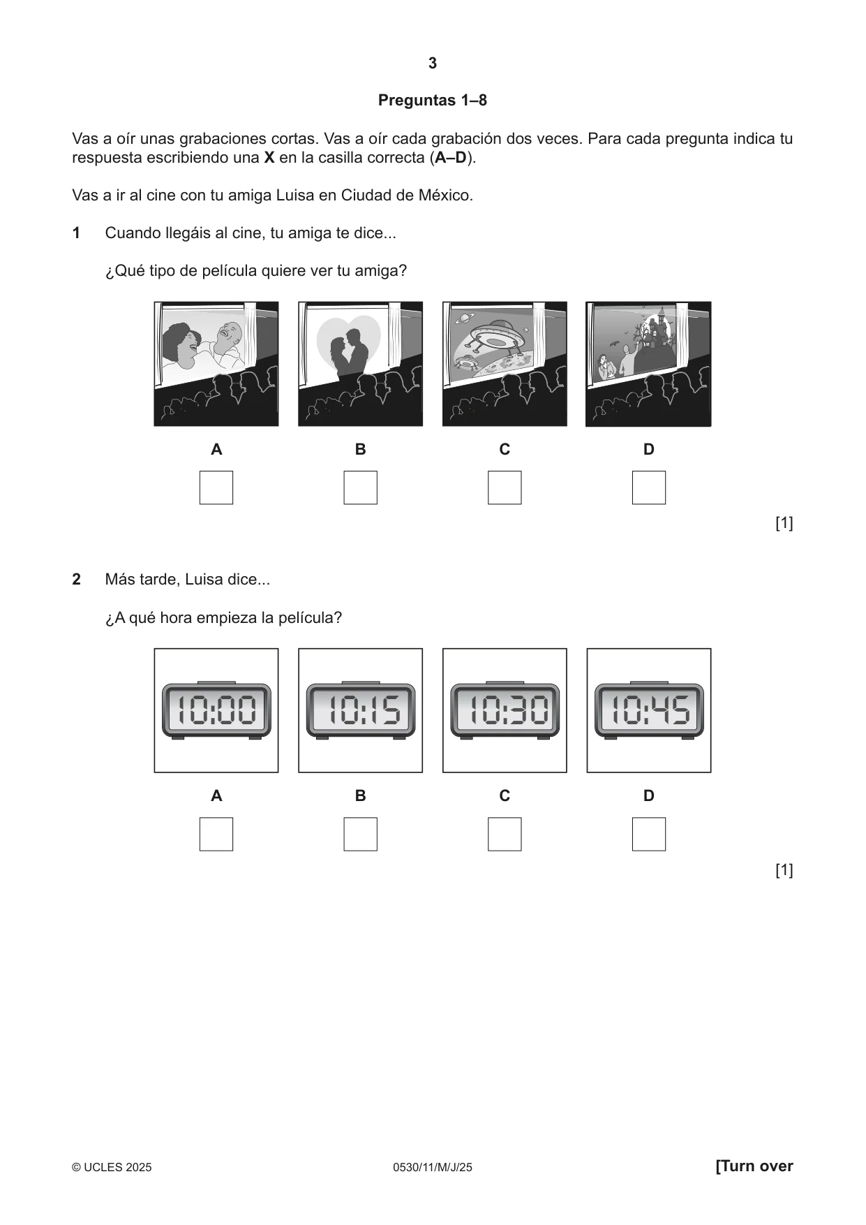 Cambridge IGCSE Spanish - Foreign Language 0530 2025 May/June Paper 1 · Variant 1 question paper, page 3 of 16