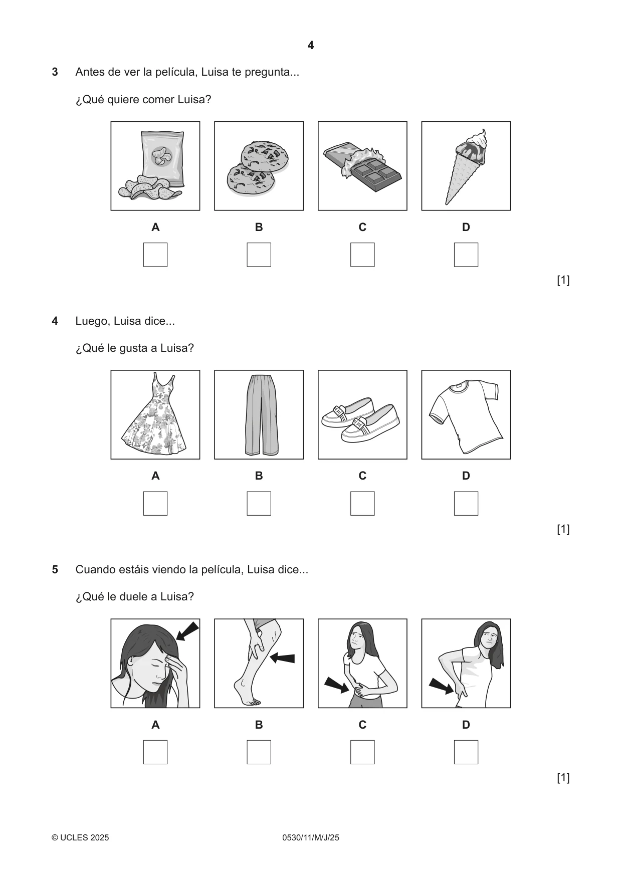 Cambridge IGCSE Spanish - Foreign Language 0530 2025 May/June Paper 1 · Variant 1 question paper, page 4 of 16