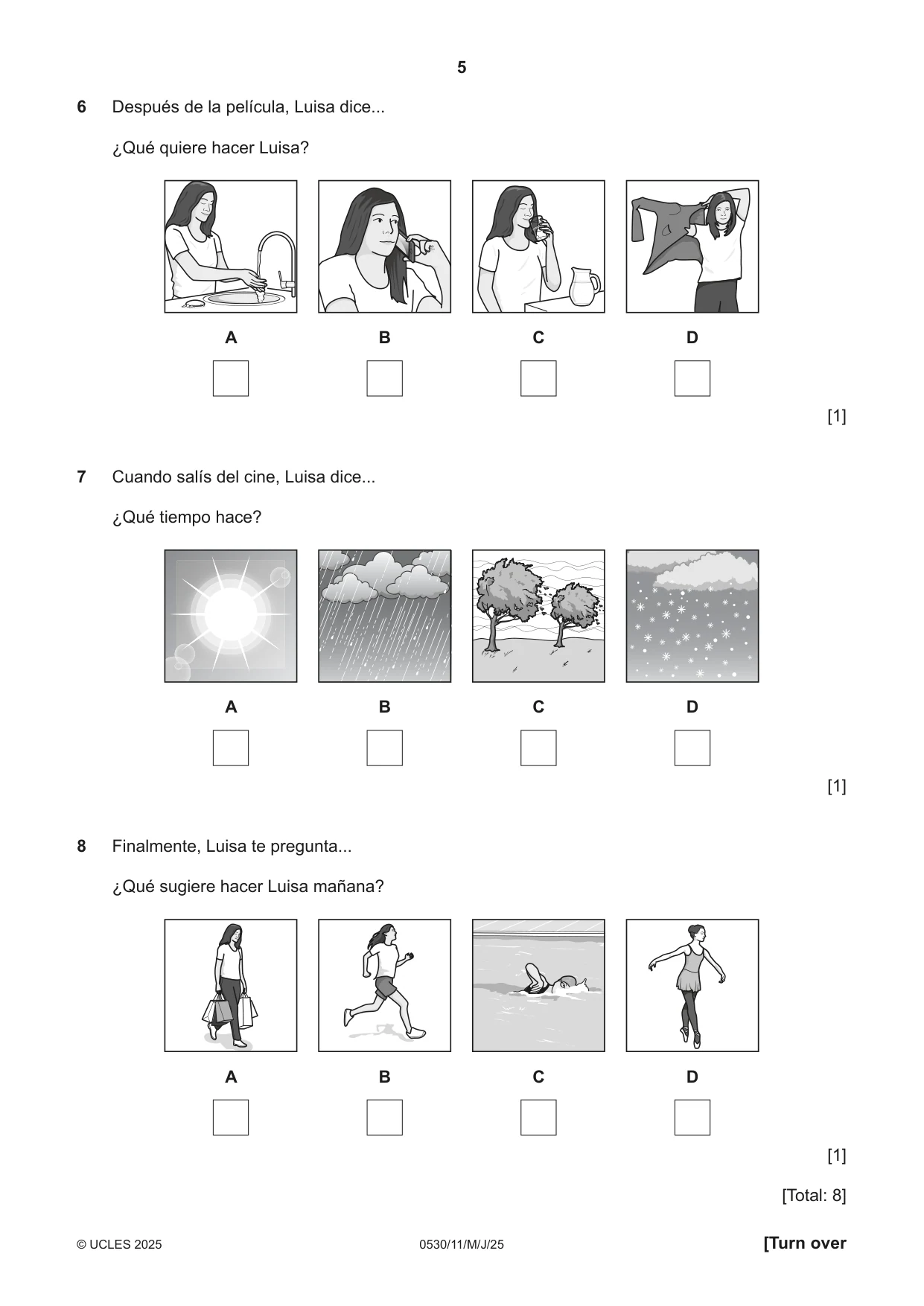 Cambridge IGCSE Spanish - Foreign Language 0530 2025 May/June Paper 1 · Variant 1 question paper, page 5 of 16