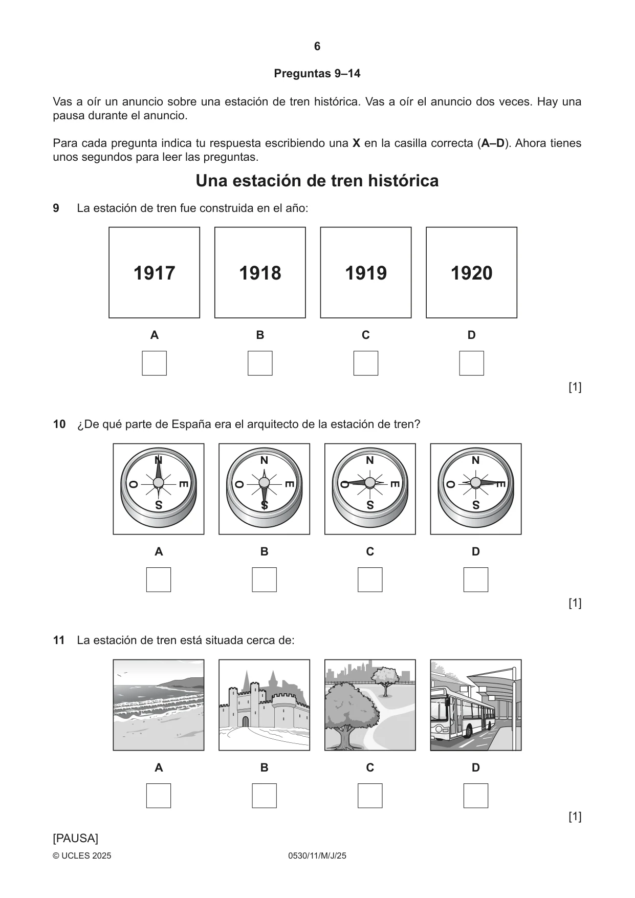 Cambridge IGCSE Spanish - Foreign Language 0530 2025 May/June Paper 1 · Variant 1 question paper, page 6 of 16