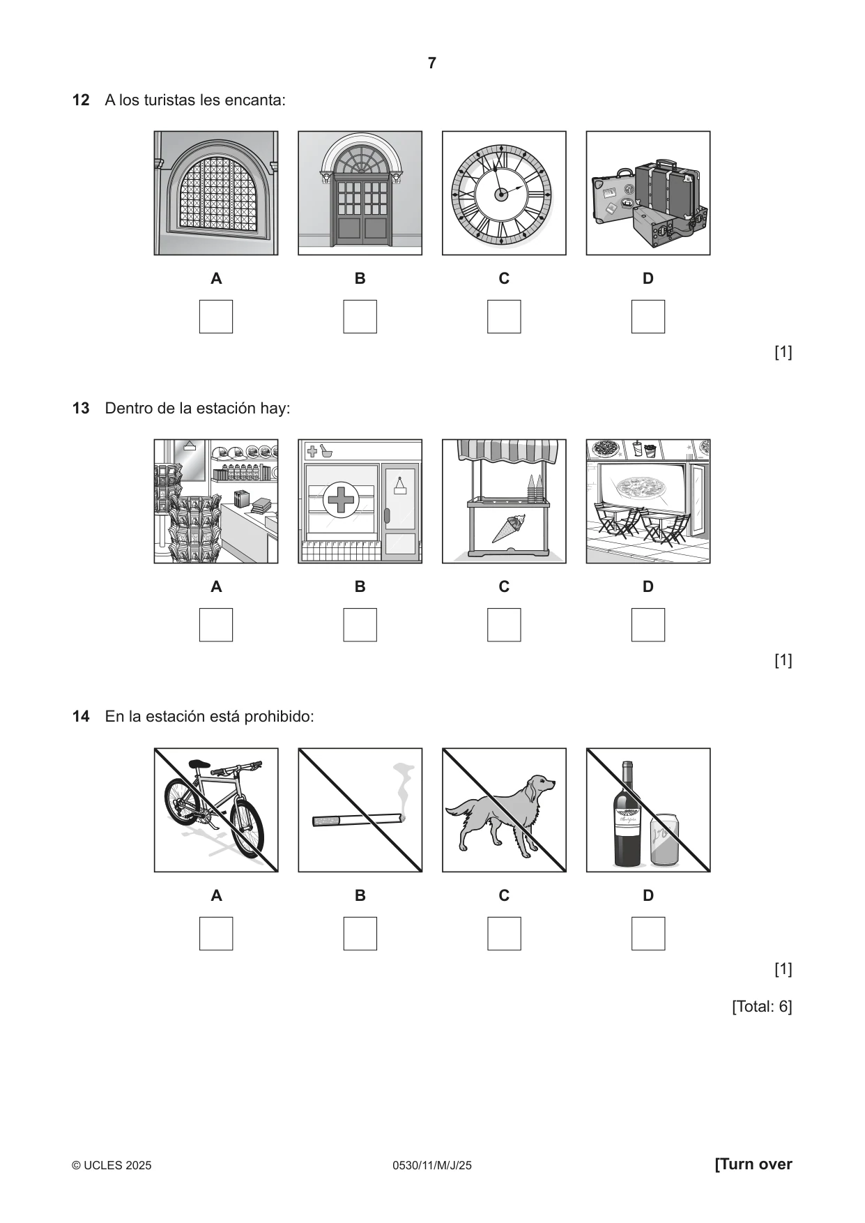 Cambridge IGCSE Spanish - Foreign Language 0530 2025 May/June Paper 1 · Variant 1 question paper, page 7 of 16