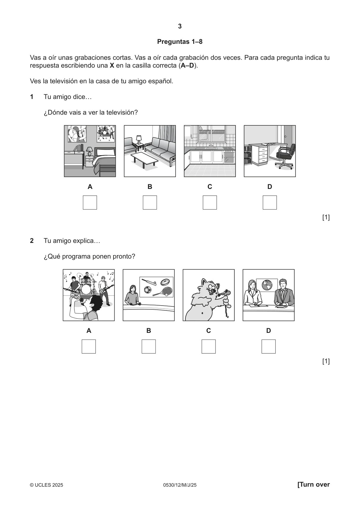 Cambridge IGCSE Spanish - Foreign Language 0530 2025 May/June Paper 1 · Variant 2 question paper, page 3 of 16