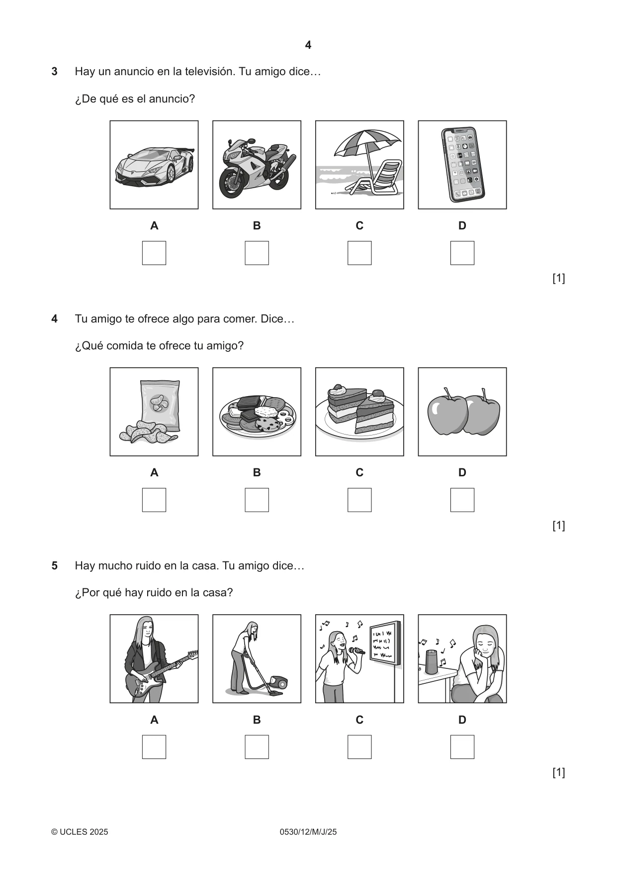 Cambridge IGCSE Spanish - Foreign Language 0530 2025 May/June Paper 1 · Variant 2 question paper, page 4 of 16