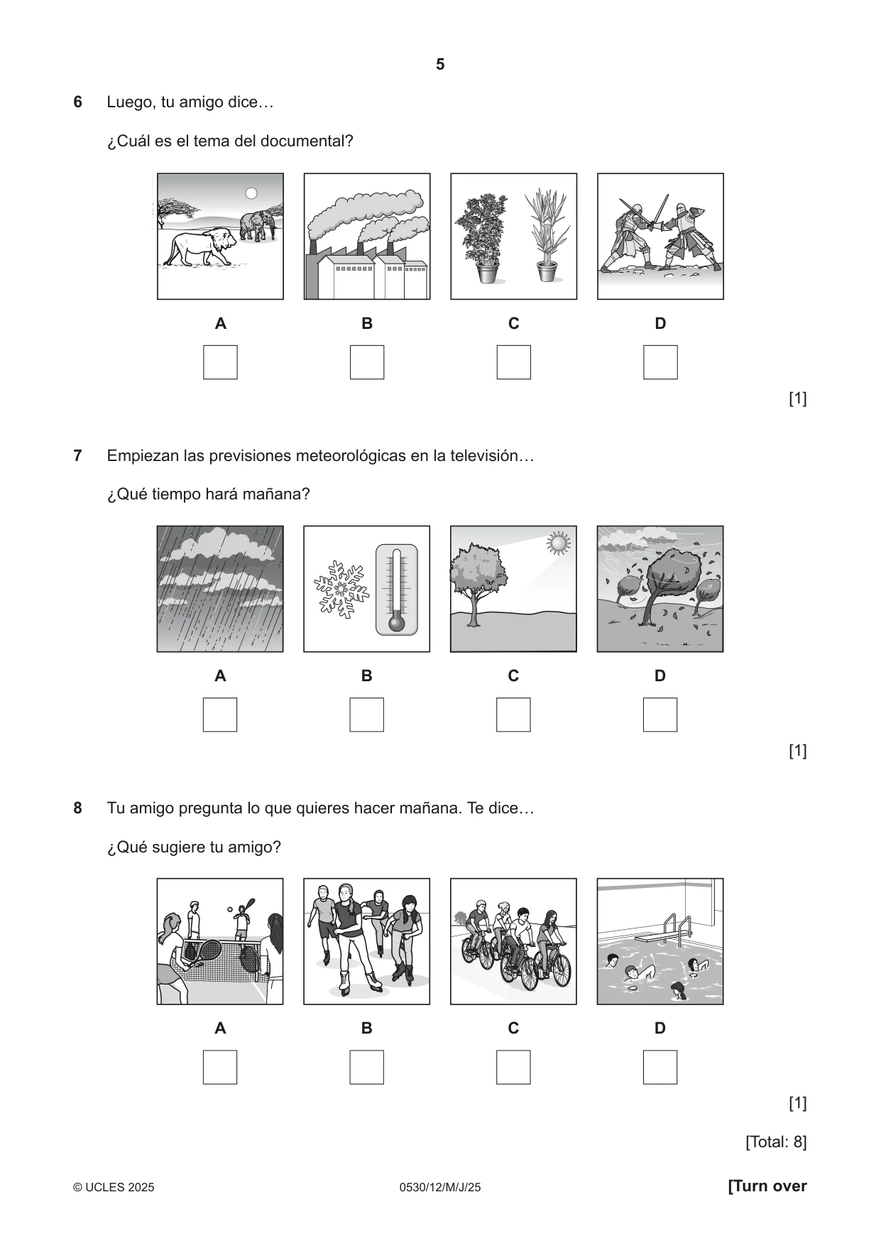 Cambridge IGCSE Spanish - Foreign Language 0530 2025 May/June Paper 1 · Variant 2 question paper, page 5 of 16