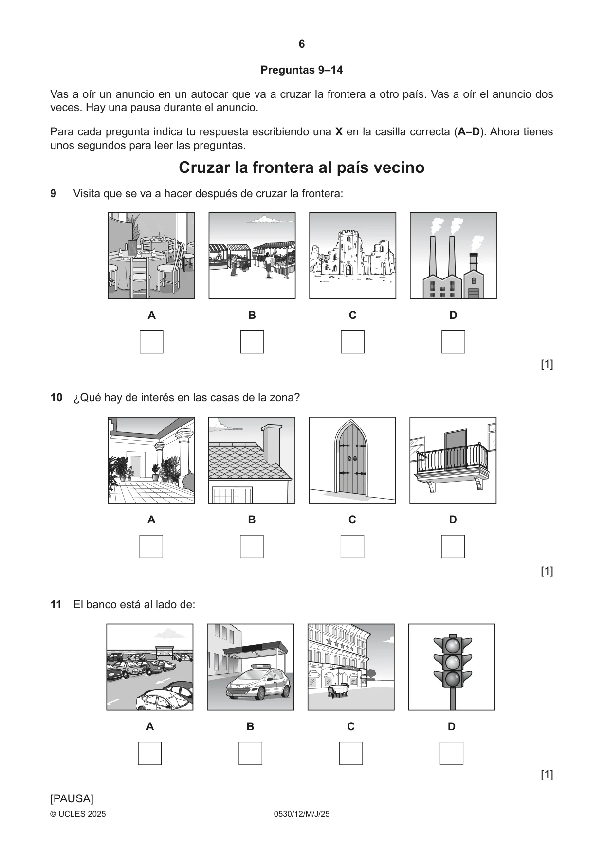 Cambridge IGCSE Spanish - Foreign Language 0530 2025 May/June Paper 1 · Variant 2 question paper, page 6 of 16