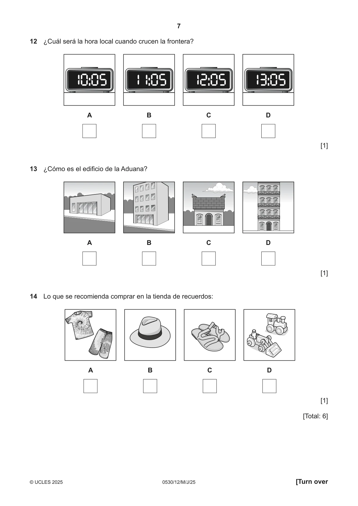 Cambridge IGCSE Spanish - Foreign Language 0530 2025 May/June Paper 1 · Variant 2 question paper, page 7 of 16