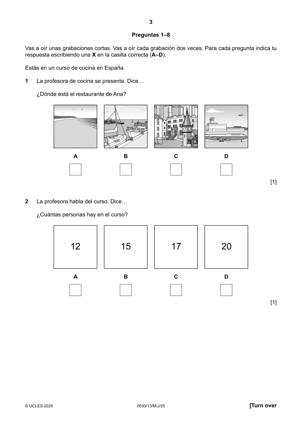 Cambridge IGCSE Spanish - Foreign Language 0530 2025 May/June Paper 1 · Variant 3 question paper, page 3 of 16