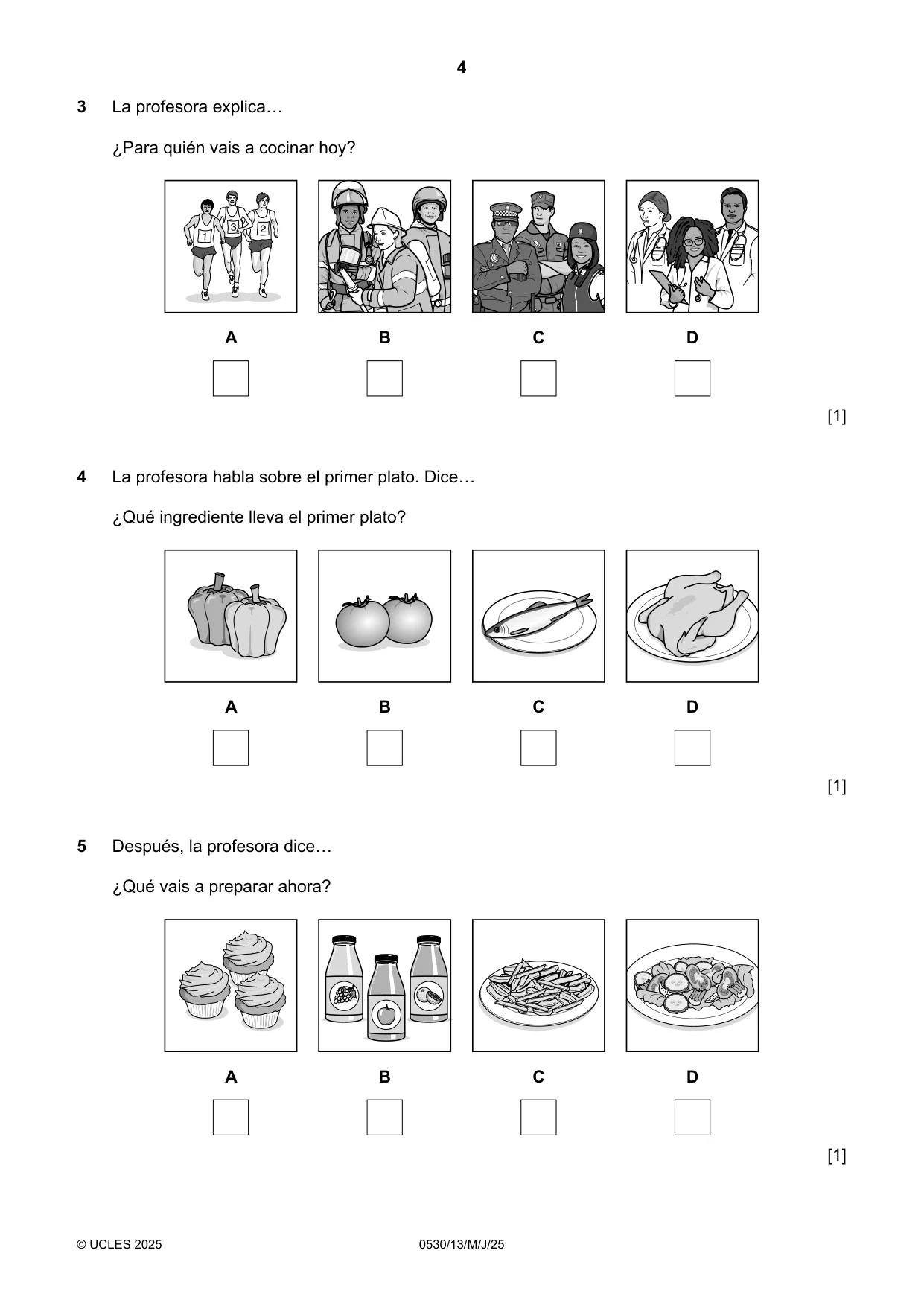 Cambridge IGCSE Spanish - Foreign Language 0530 2025 May/June Paper 1 · Variant 3 question paper, page 4 of 16