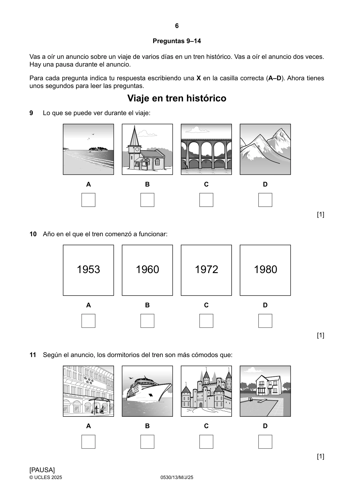 Cambridge IGCSE Spanish - Foreign Language 0530 2025 May/June Paper 1 · Variant 3 question paper, page 6 of 16