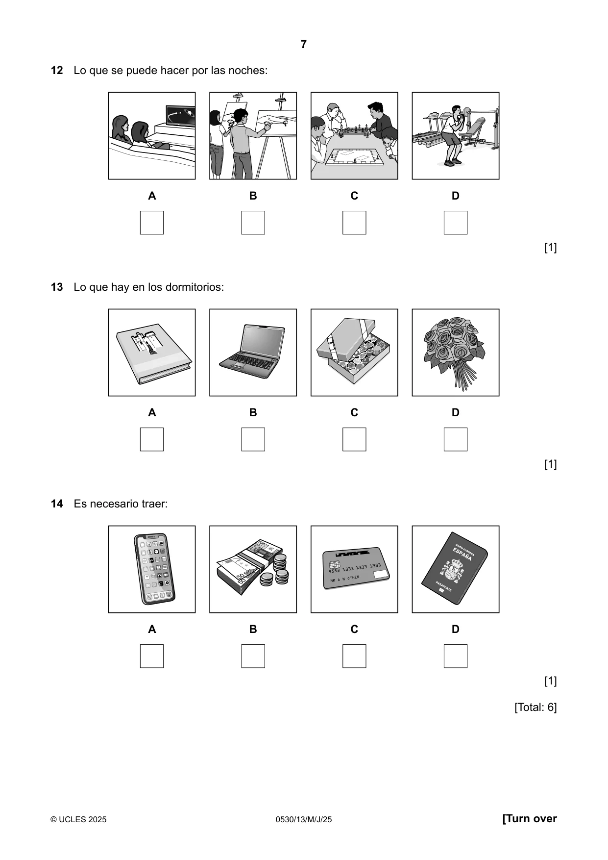 Cambridge IGCSE Spanish - Foreign Language 0530 2025 May/June Paper 1 · Variant 3 question paper, page 7 of 16