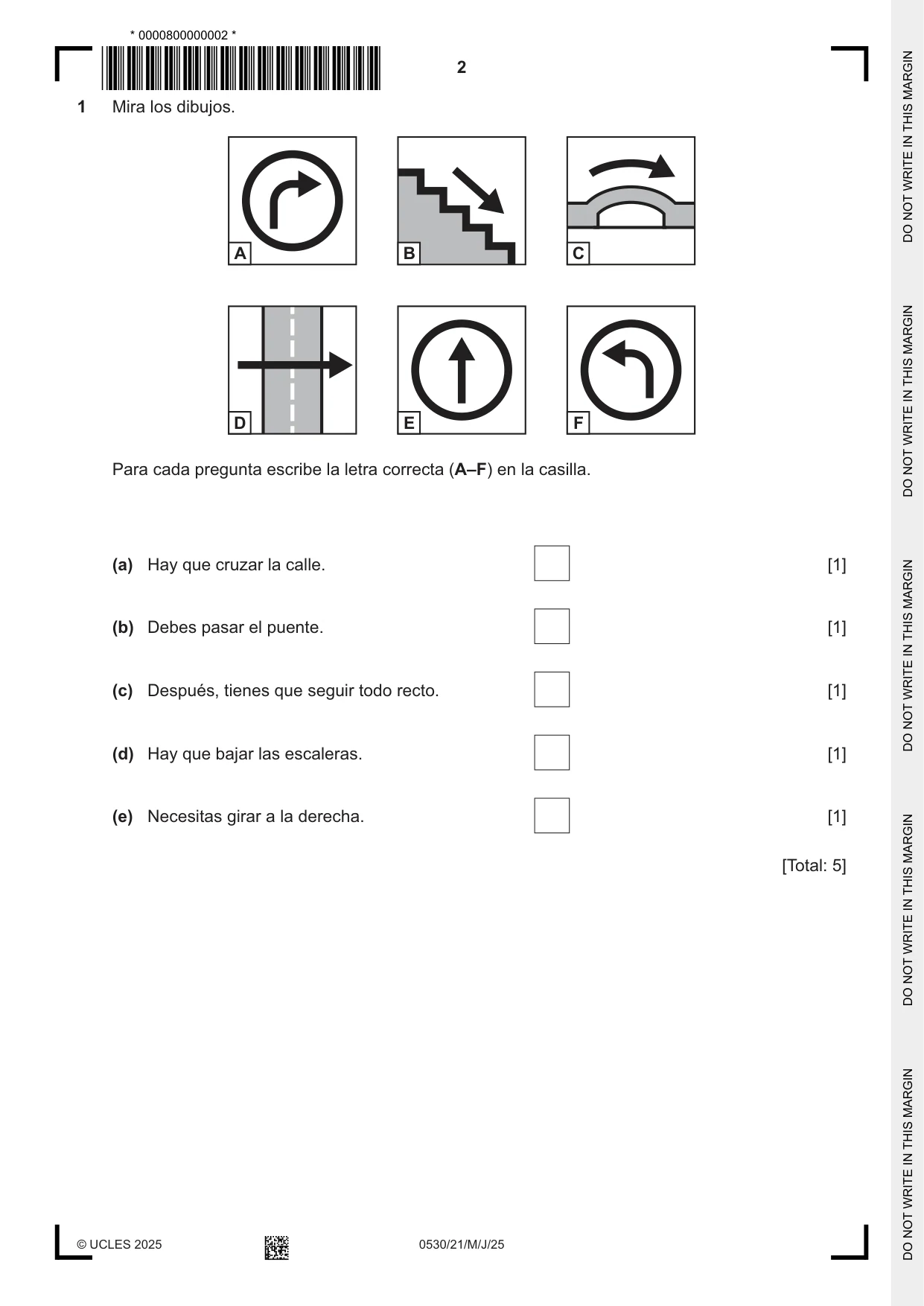 Cambridge IGCSE Spanish - Foreign Language 0530 2025 May/June Paper 2 · Variant 1 question paper, page 2 of 12