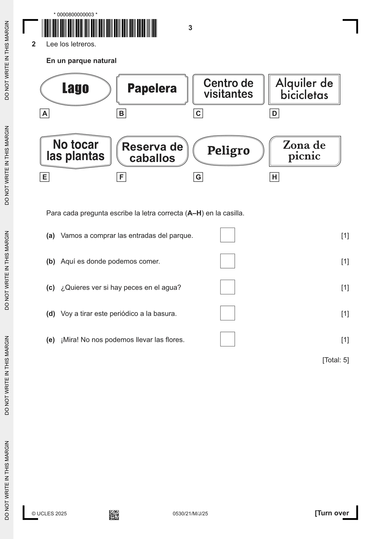 Cambridge IGCSE Spanish - Foreign Language 0530 2025 May/June Paper 2 · Variant 1 question paper, page 3 of 12