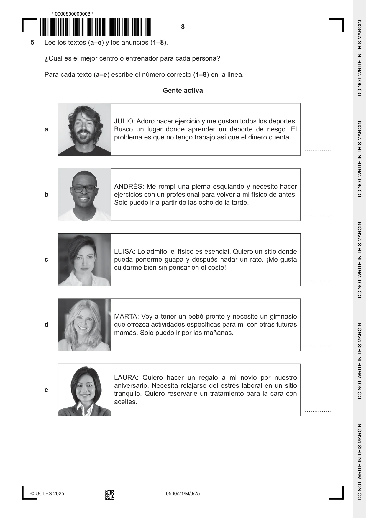 Cambridge IGCSE Spanish - Foreign Language 0530 2025 May/June Paper 2 · Variant 1 question paper, page 8 of 12