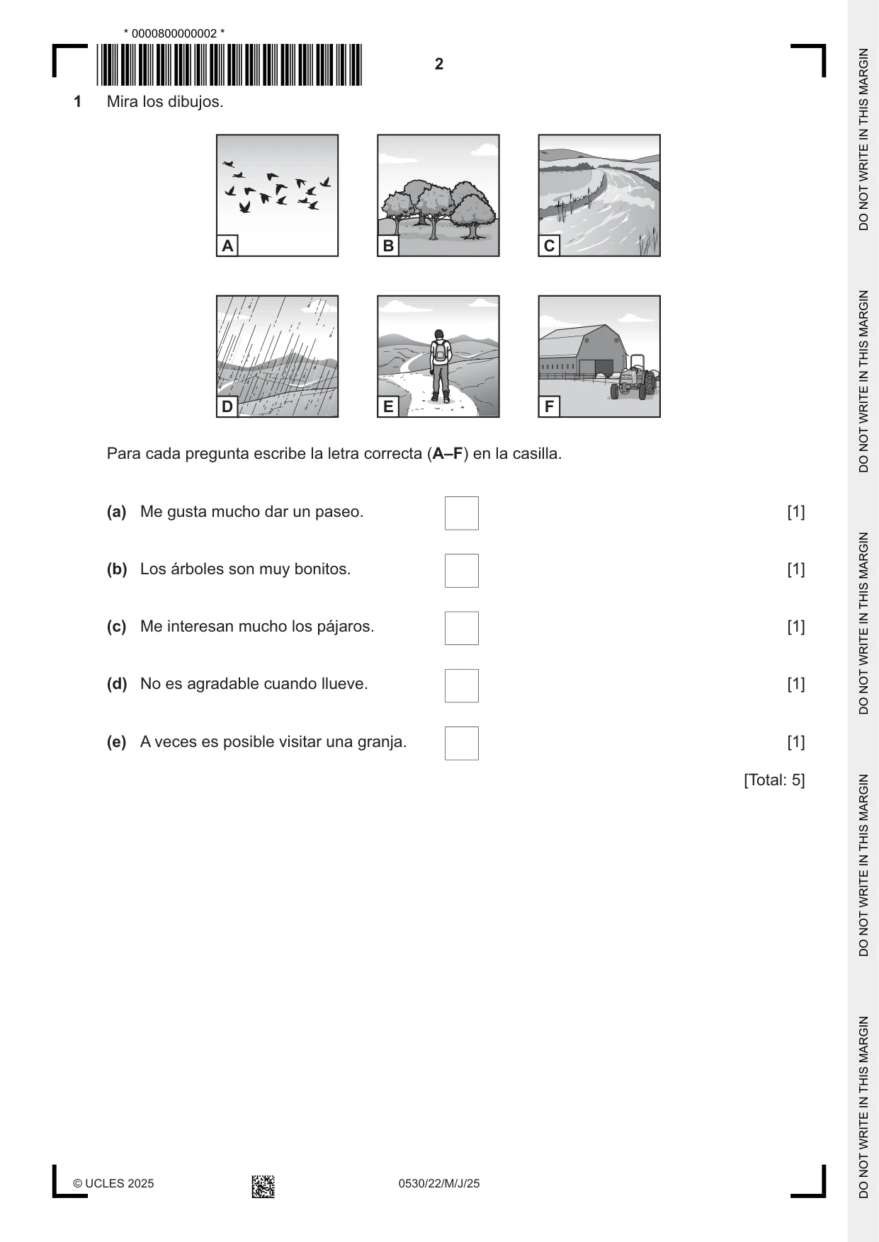 Cambridge IGCSE Spanish - Foreign Language 0530 2025 May/June Paper 2 · Variant 2 question paper, page 2 of 12