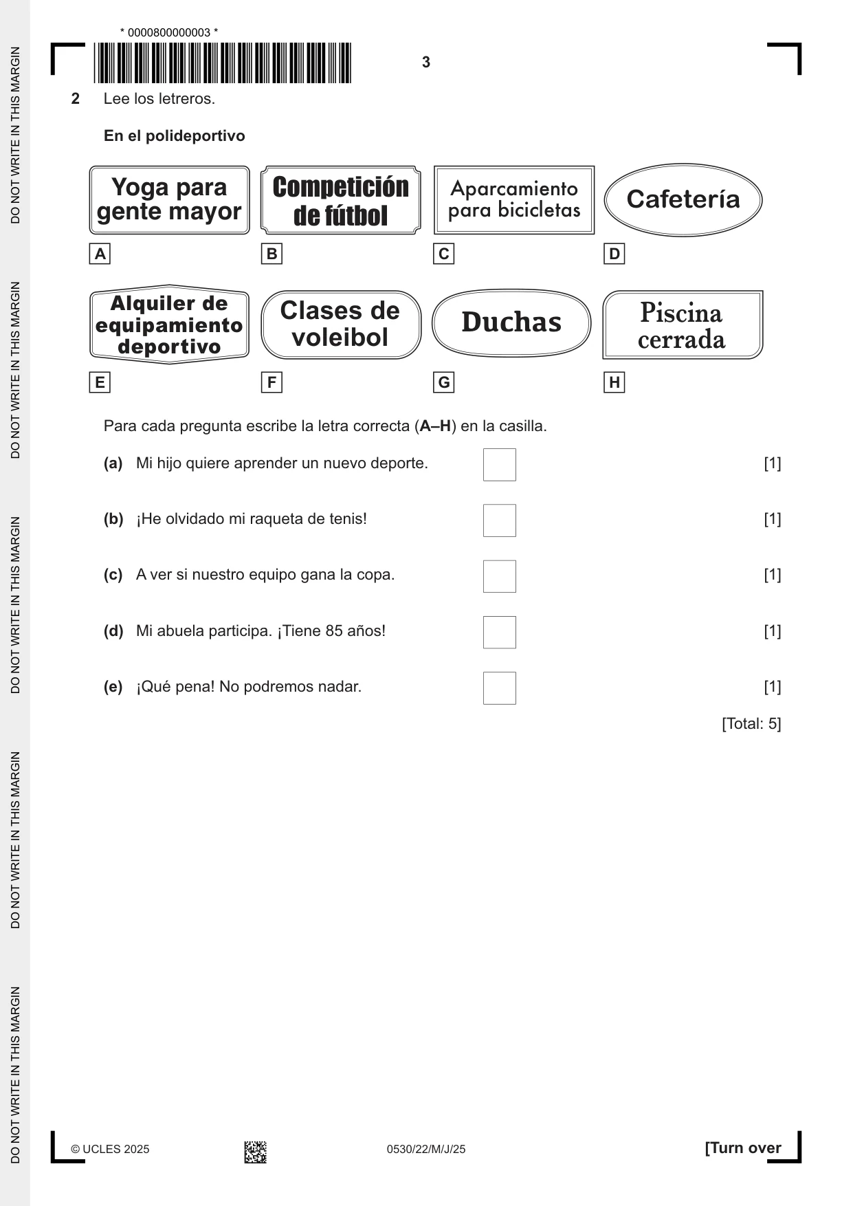Cambridge IGCSE Spanish - Foreign Language 0530 2025 May/June Paper 2 · Variant 2 question paper, page 3 of 12