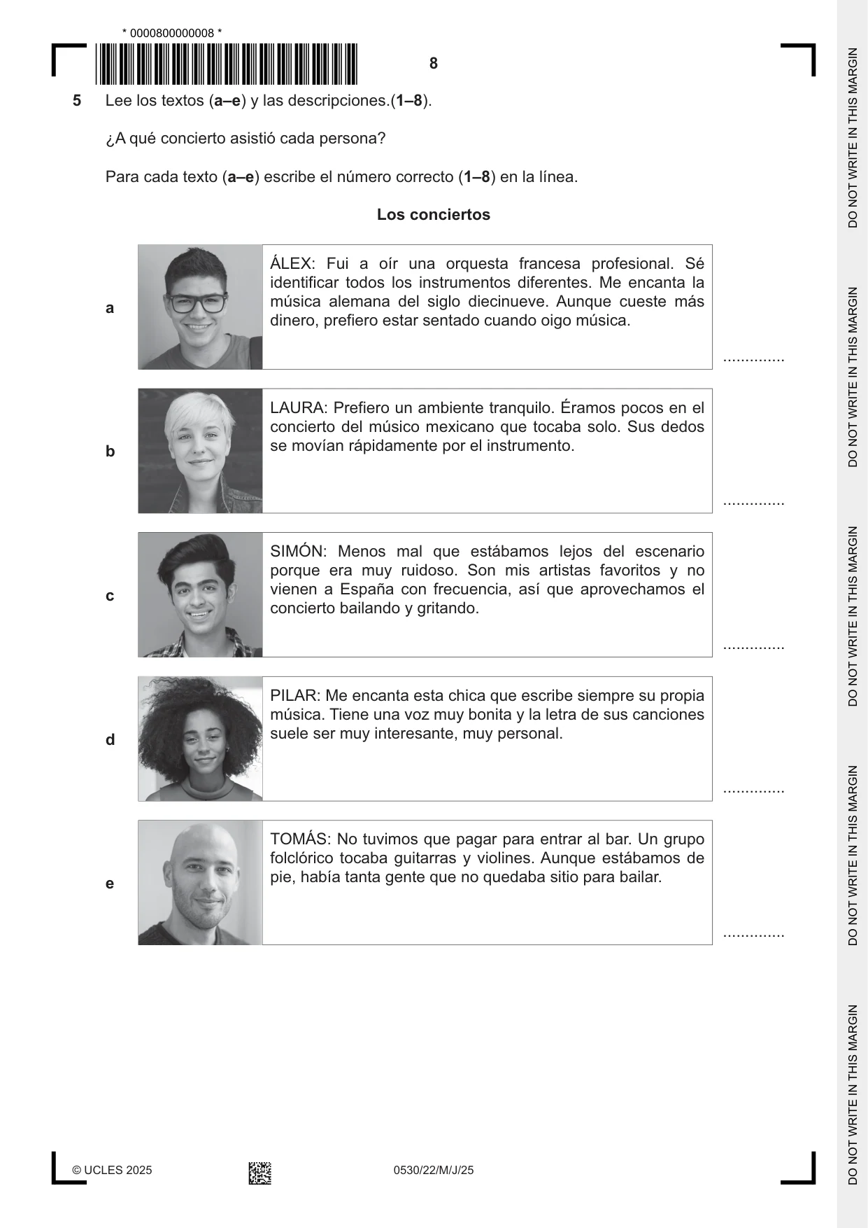 Cambridge IGCSE Spanish - Foreign Language 0530 2025 May/June Paper 2 · Variant 2 question paper, page 8 of 12