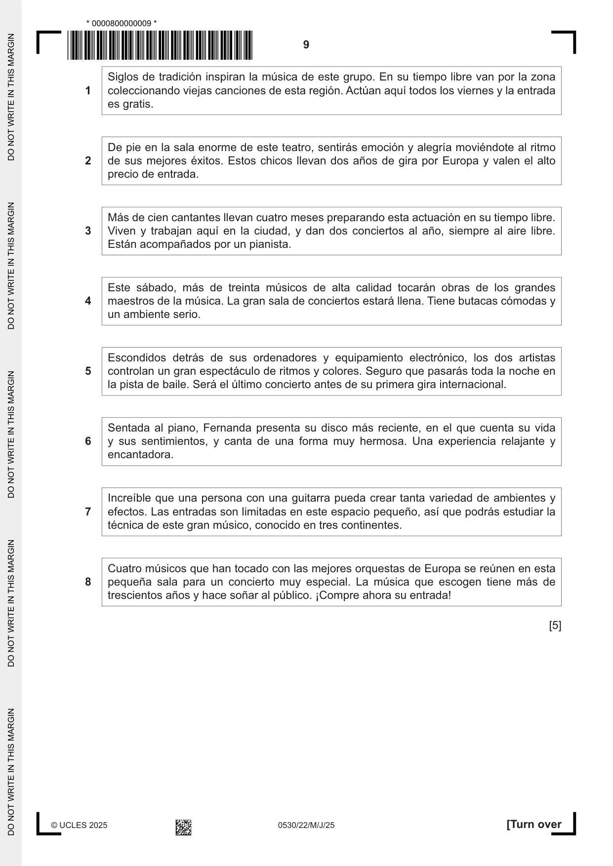 Cambridge IGCSE Spanish - Foreign Language 0530 2025 May/June Paper 2 · Variant 2 question paper, page 9 of 12