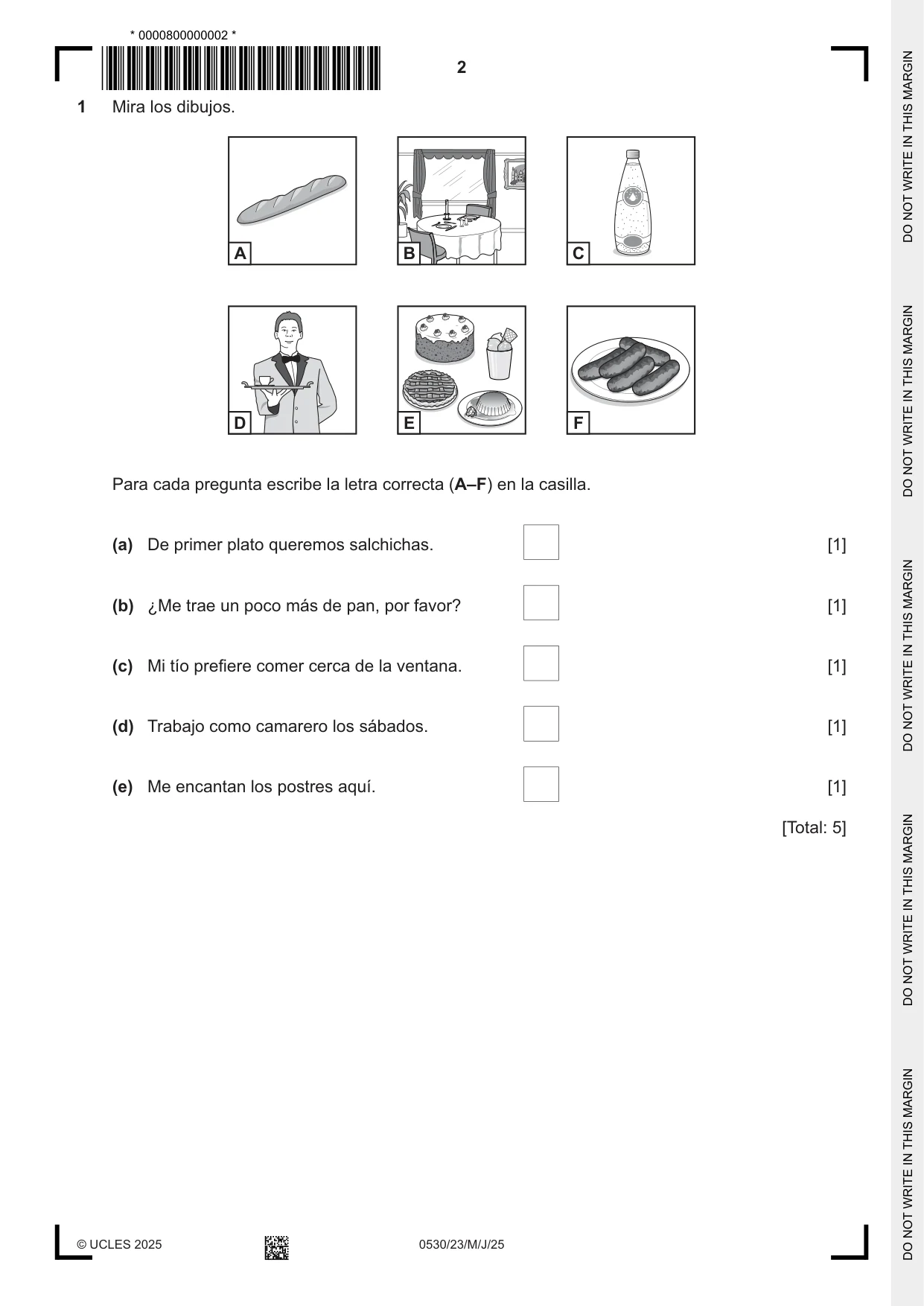Cambridge IGCSE Spanish - Foreign Language 0530 2025 May/June Paper 2 · Variant 3 question paper, page 2 of 12