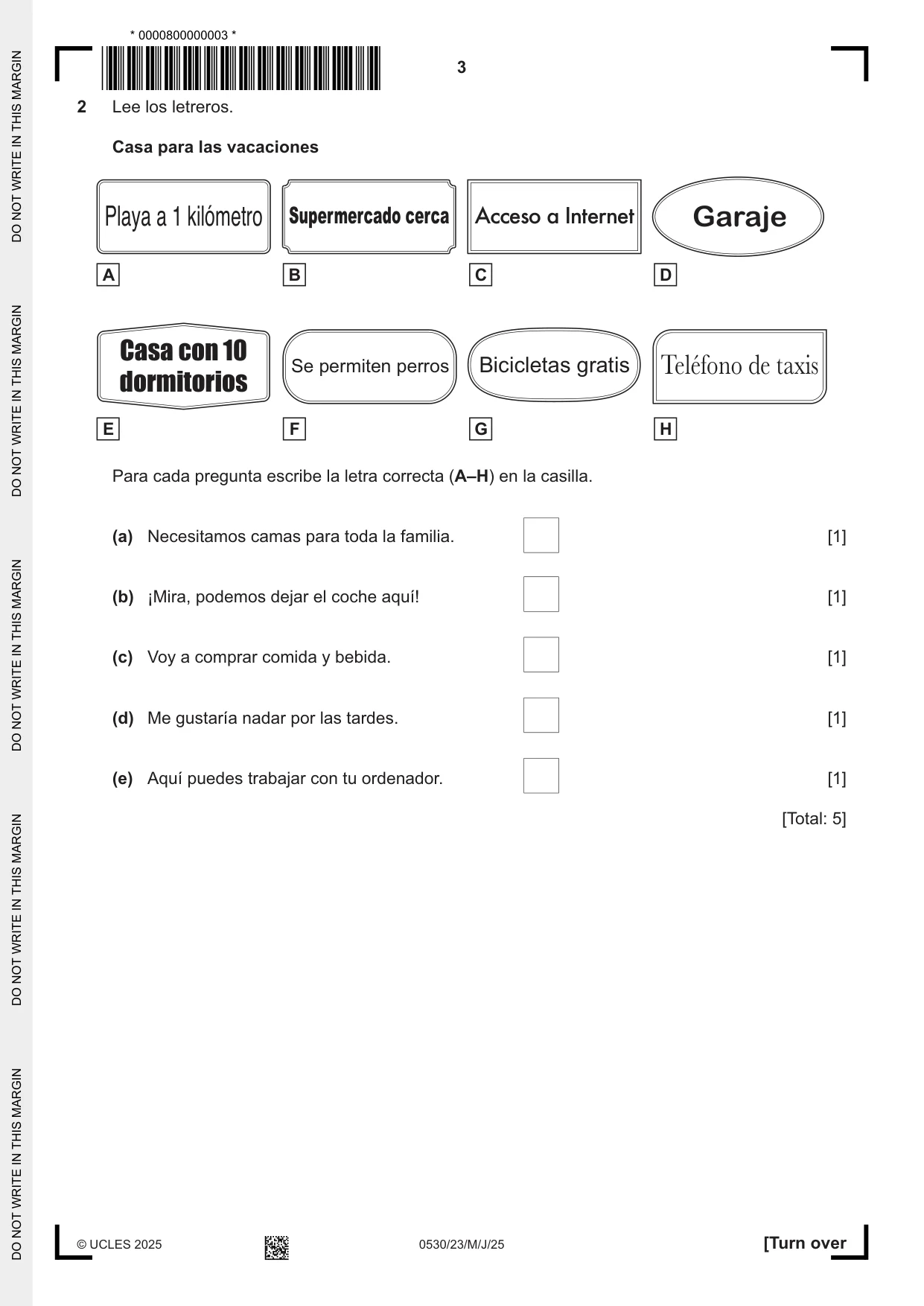 Cambridge IGCSE Spanish - Foreign Language 0530 2025 May/June Paper 2 · Variant 3 question paper, page 3 of 12