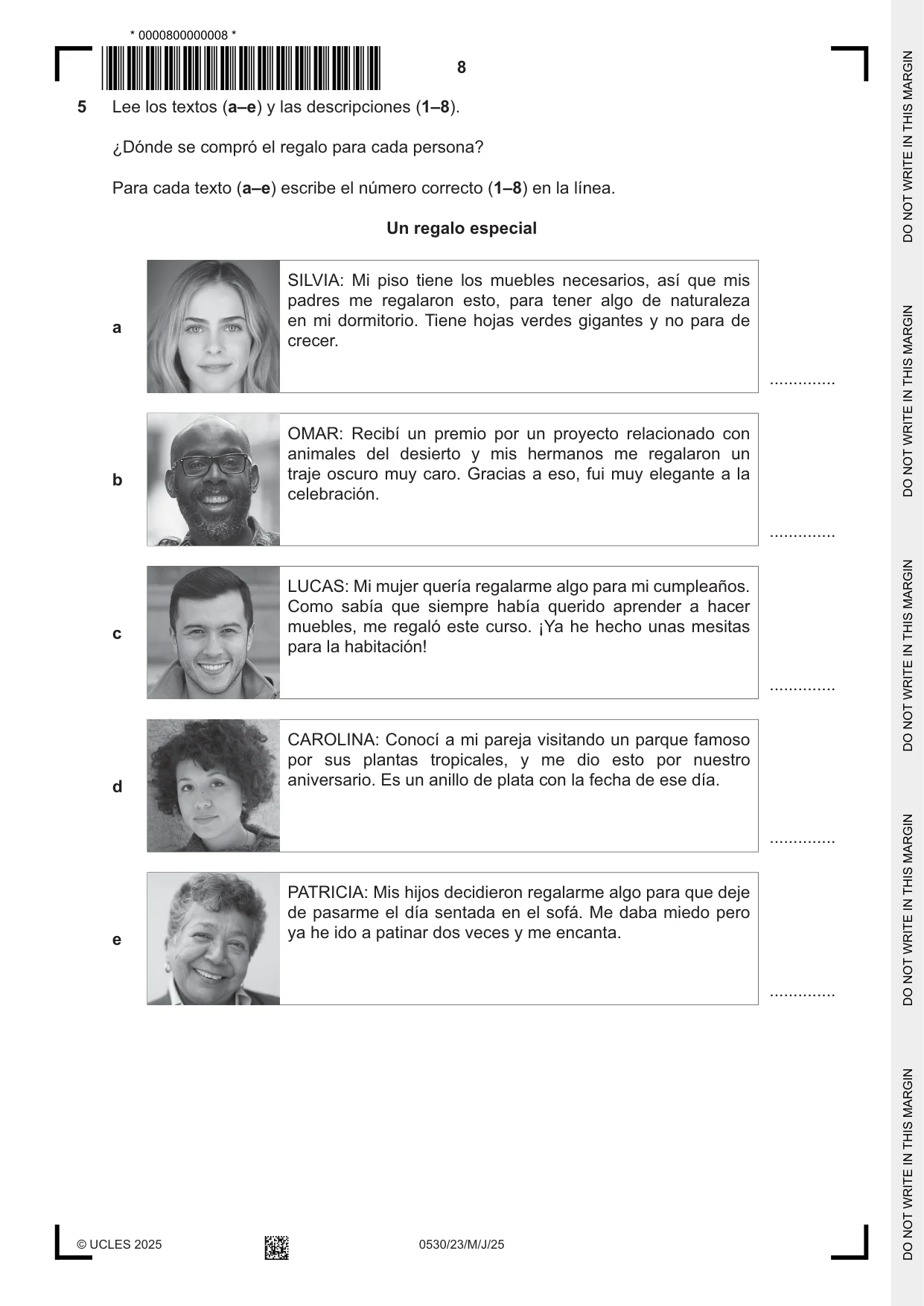 Cambridge IGCSE Spanish - Foreign Language 0530 2025 May/June Paper 2 · Variant 3 question paper, page 8 of 12