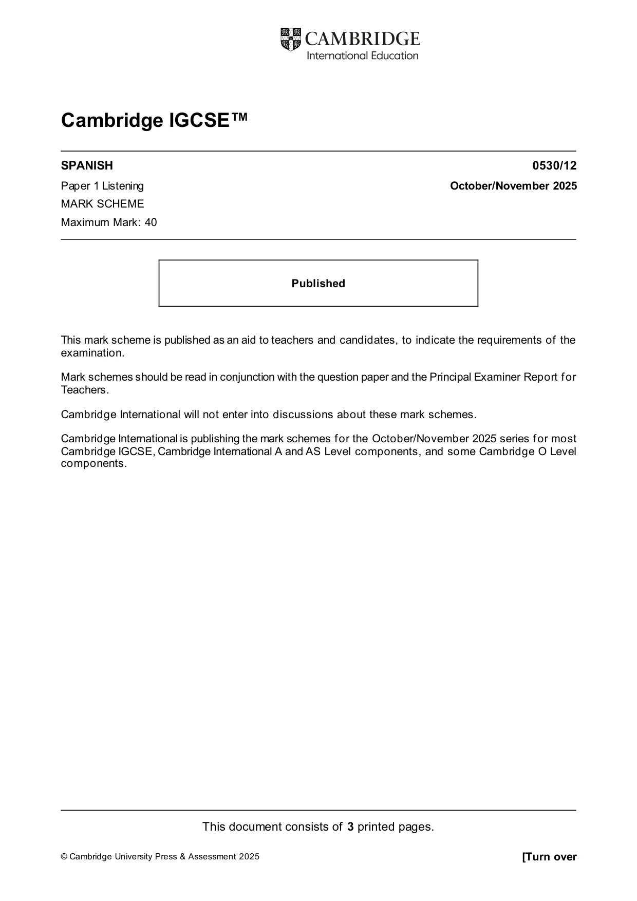 Mark scheme, page 1 of 3