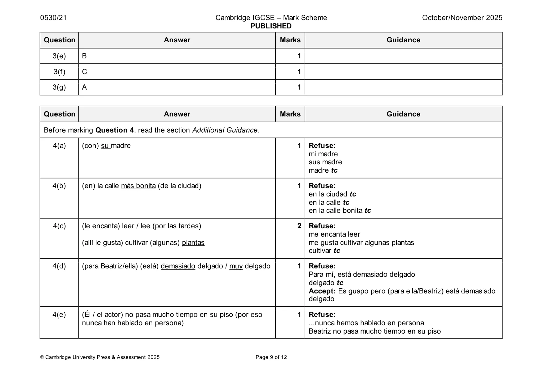 Mark scheme, page 9 of 12