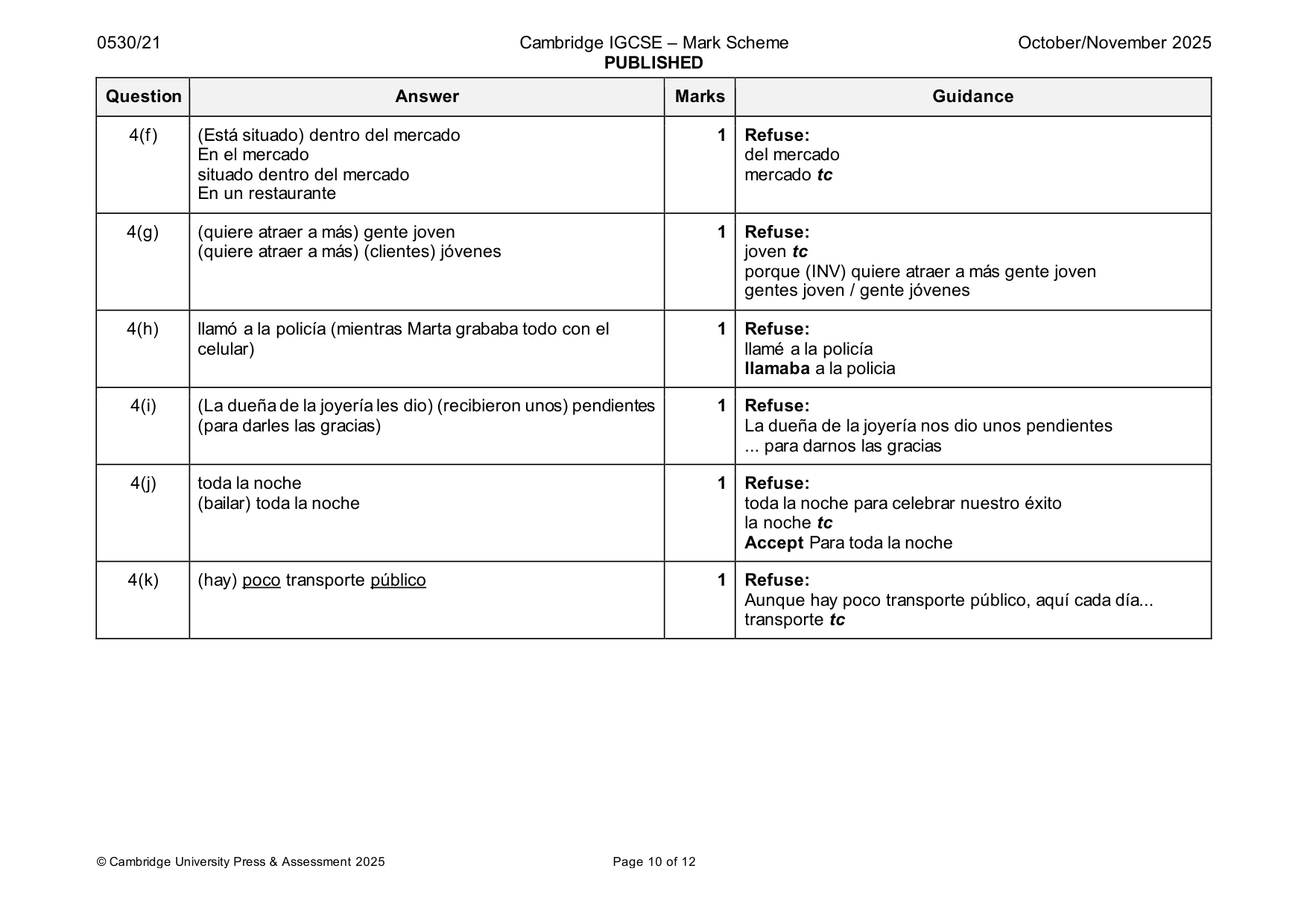 Mark scheme, page 10 of 12