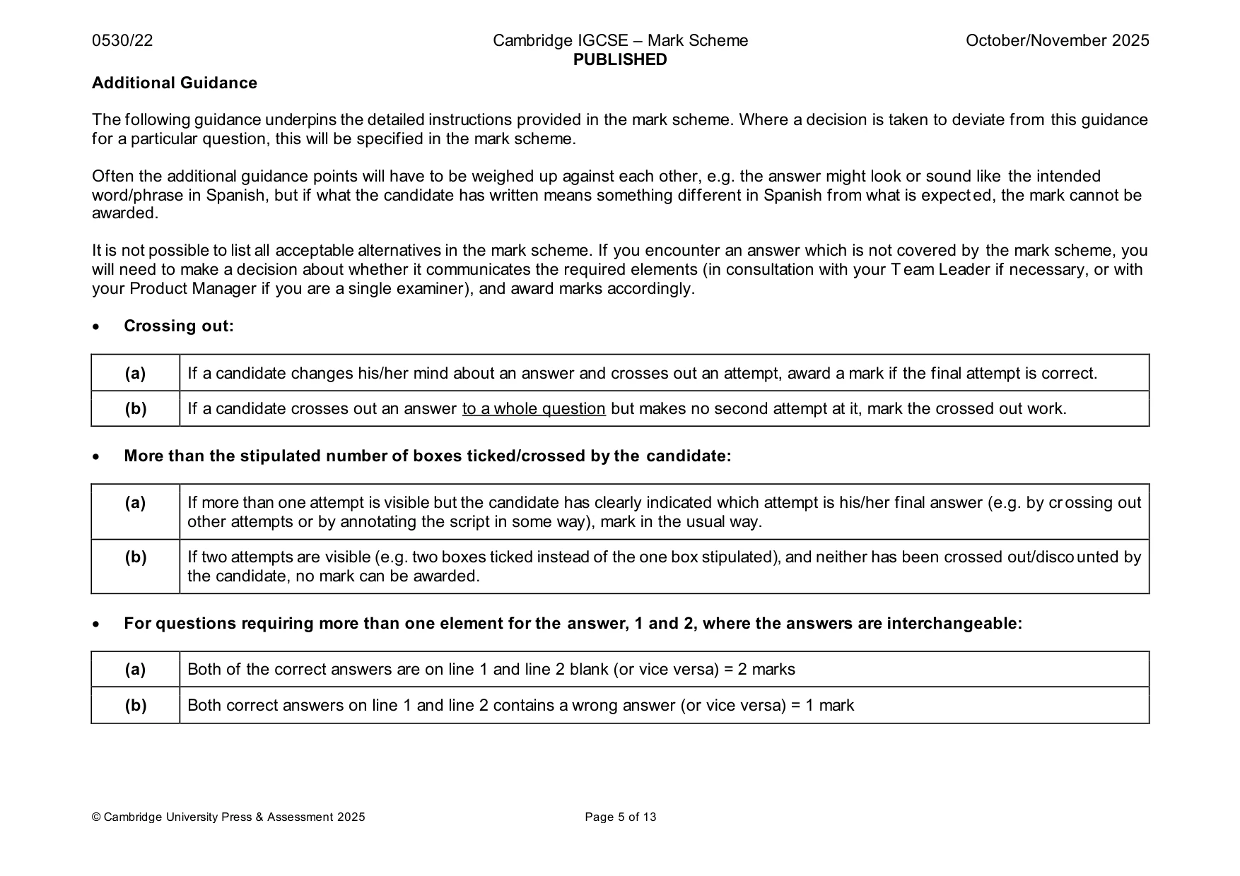 Mark scheme, page 5 of 13