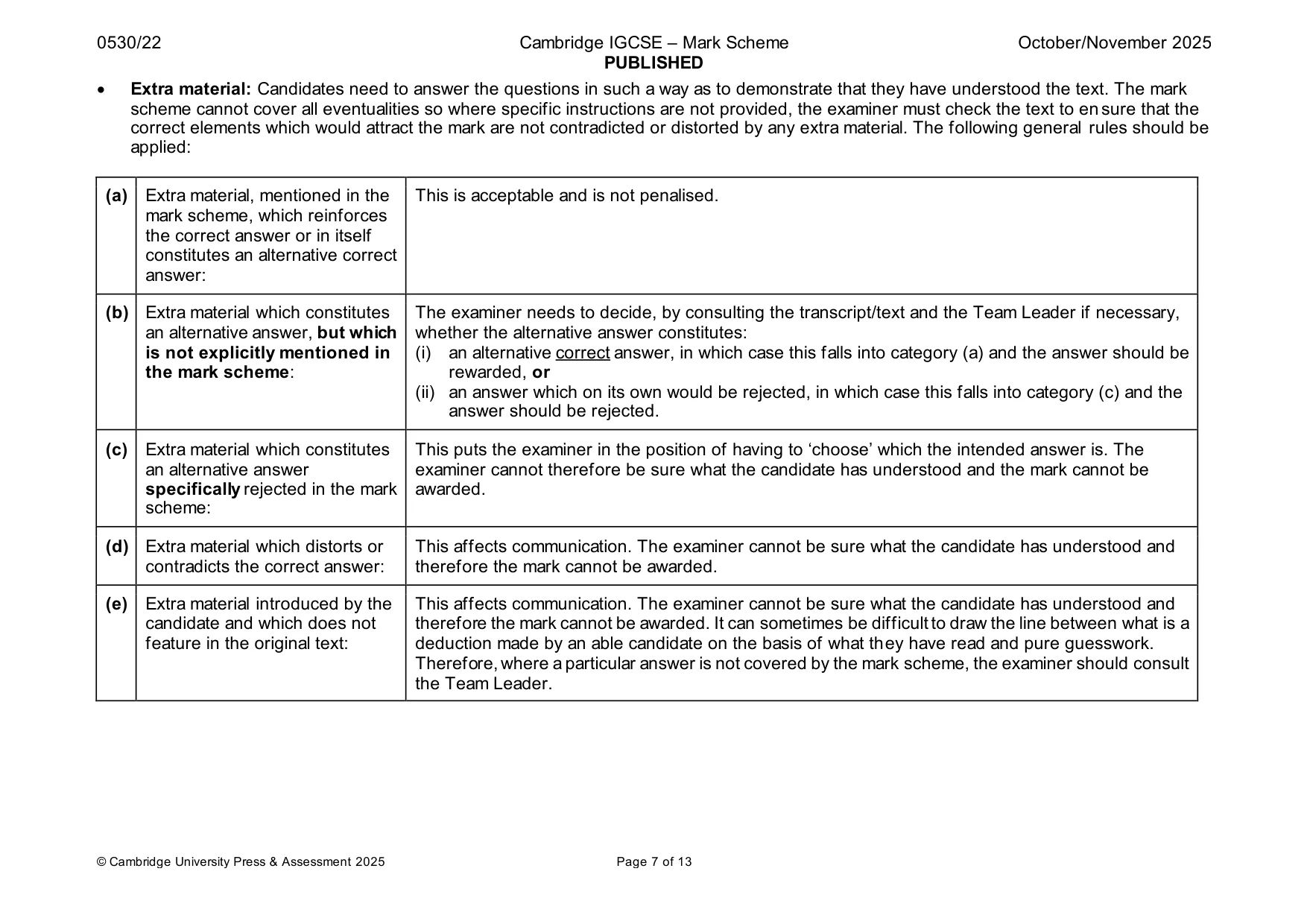 Mark scheme, page 7 of 13