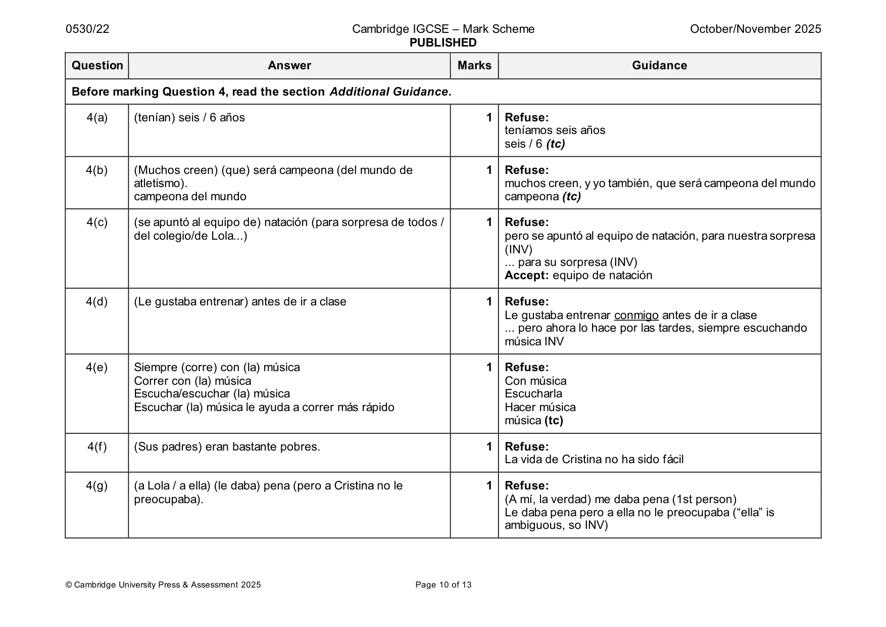Mark scheme, page 10 of 13
