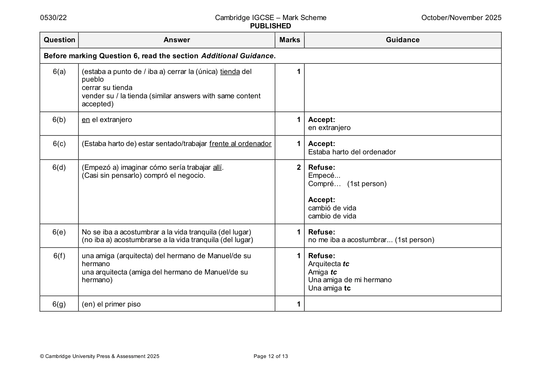 Mark scheme, page 12 of 13
