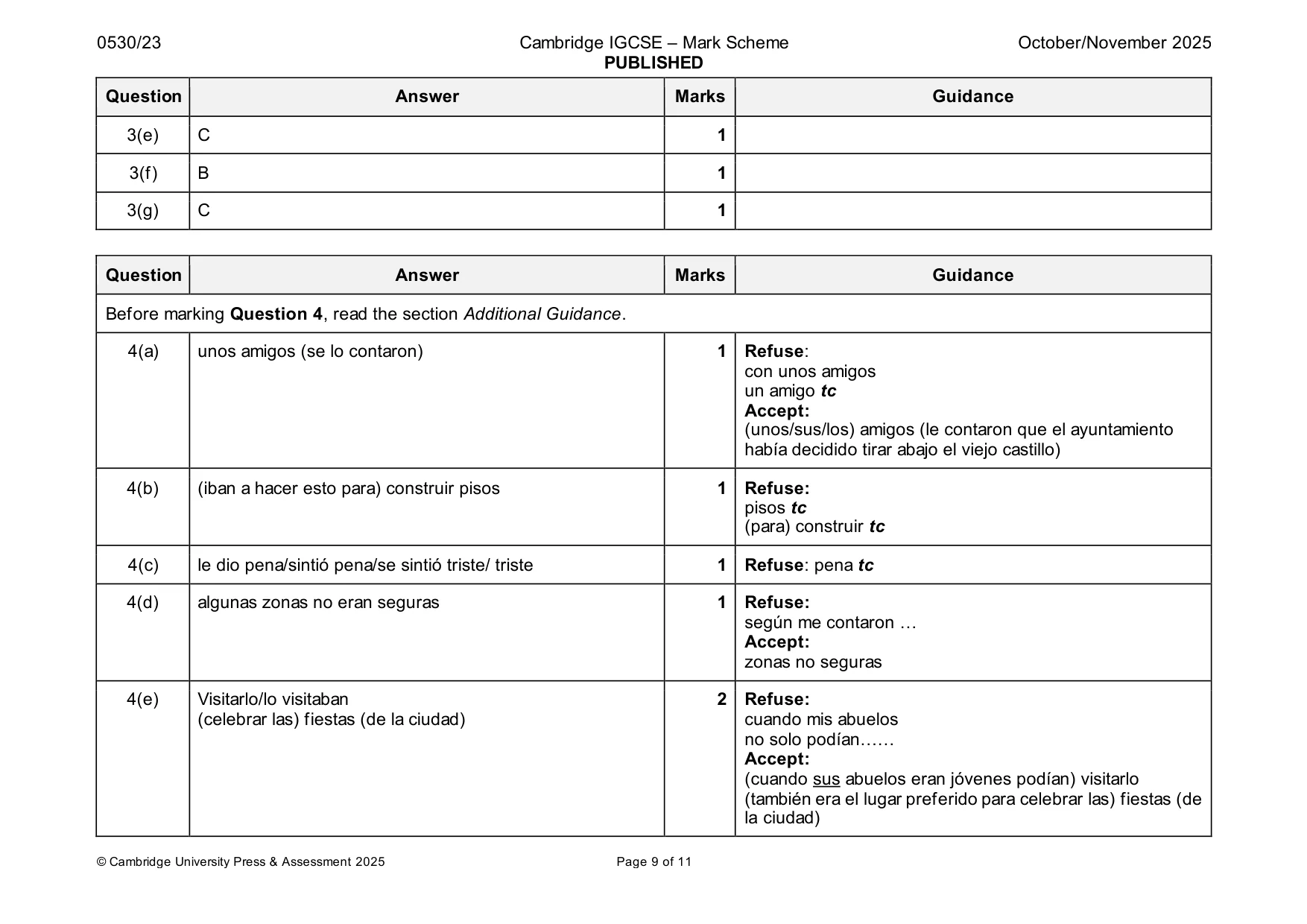 Mark scheme, page 9 of 11