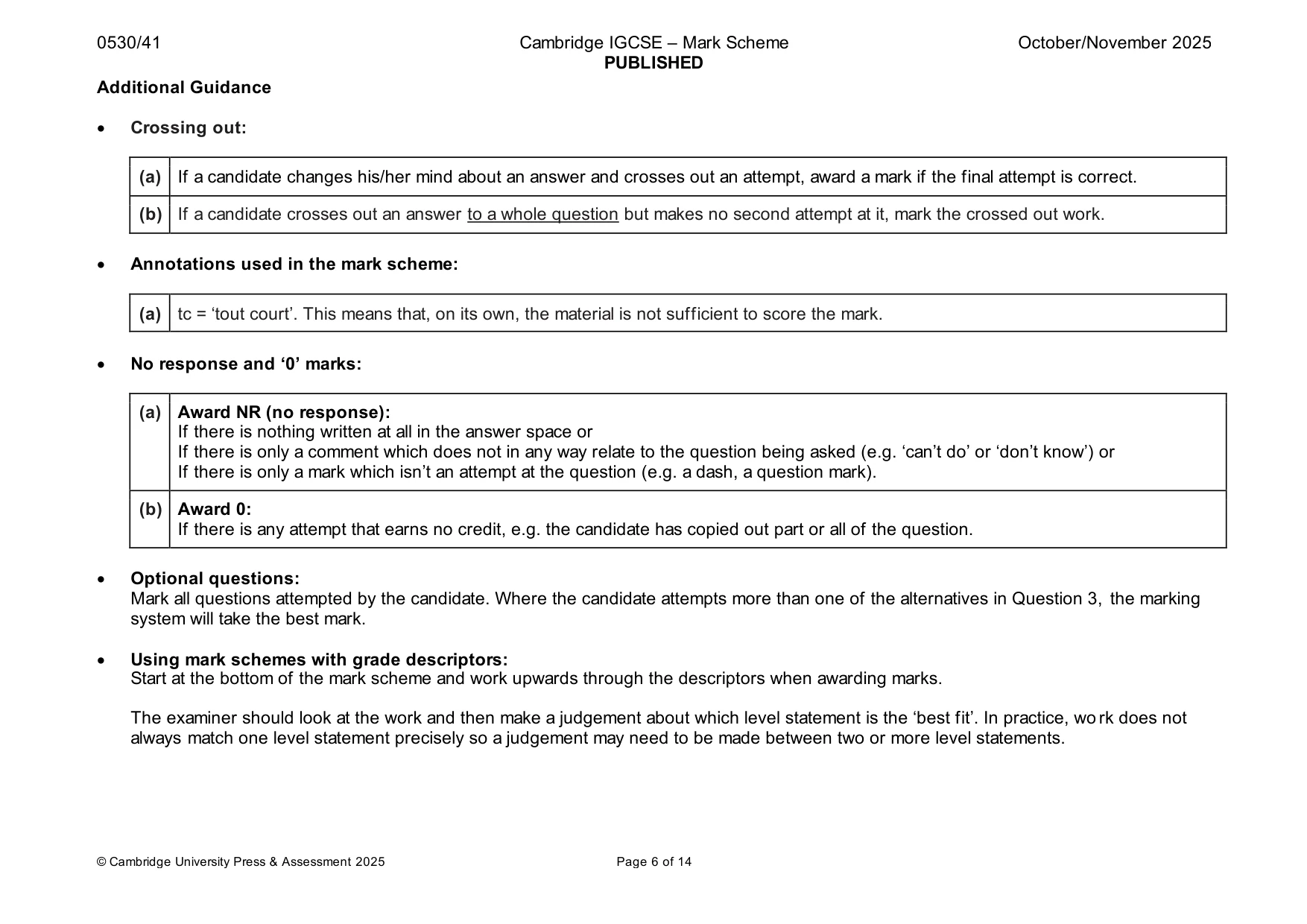 Mark scheme, page 6 of 14