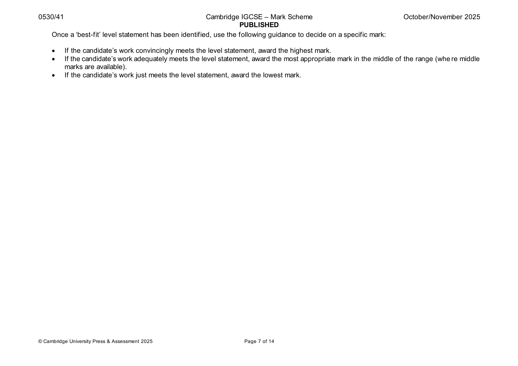 Mark scheme, page 7 of 14