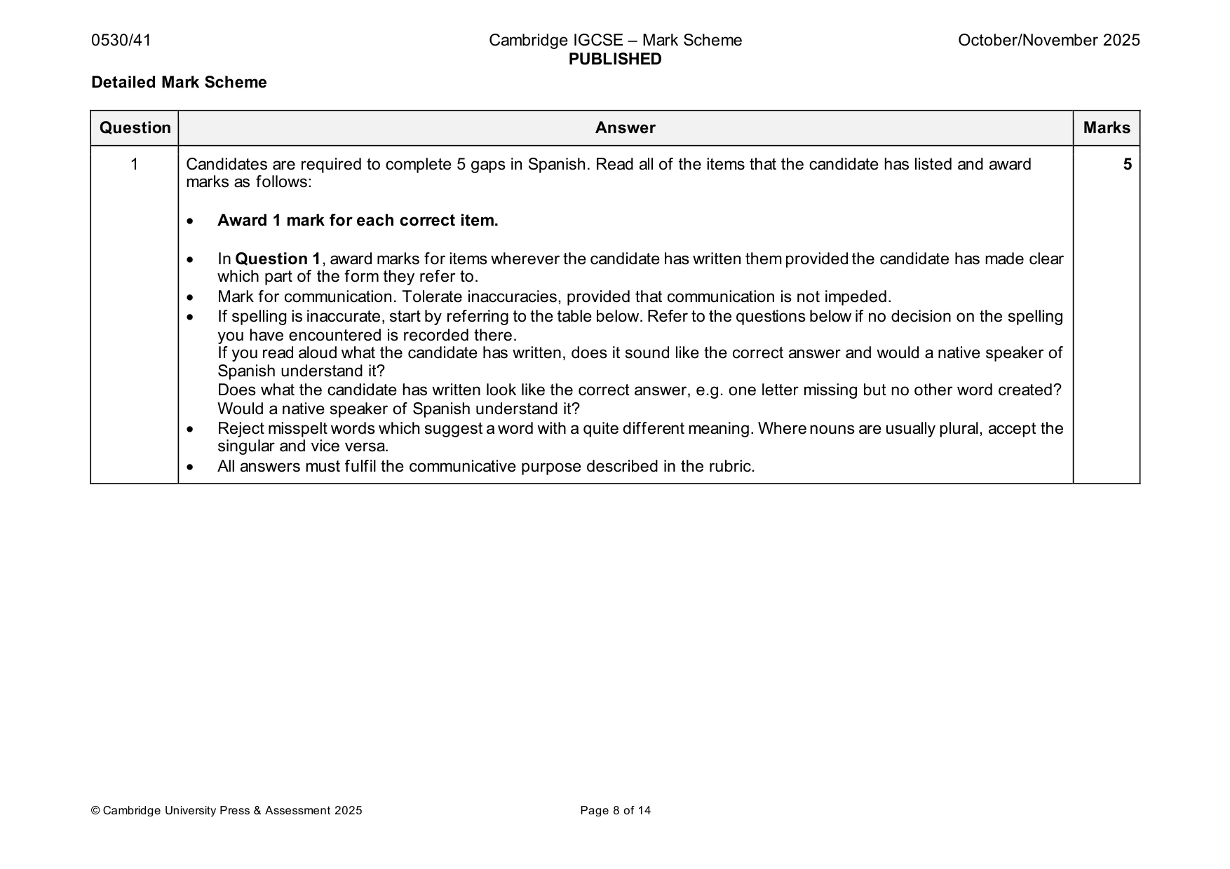 Mark scheme, page 8 of 14