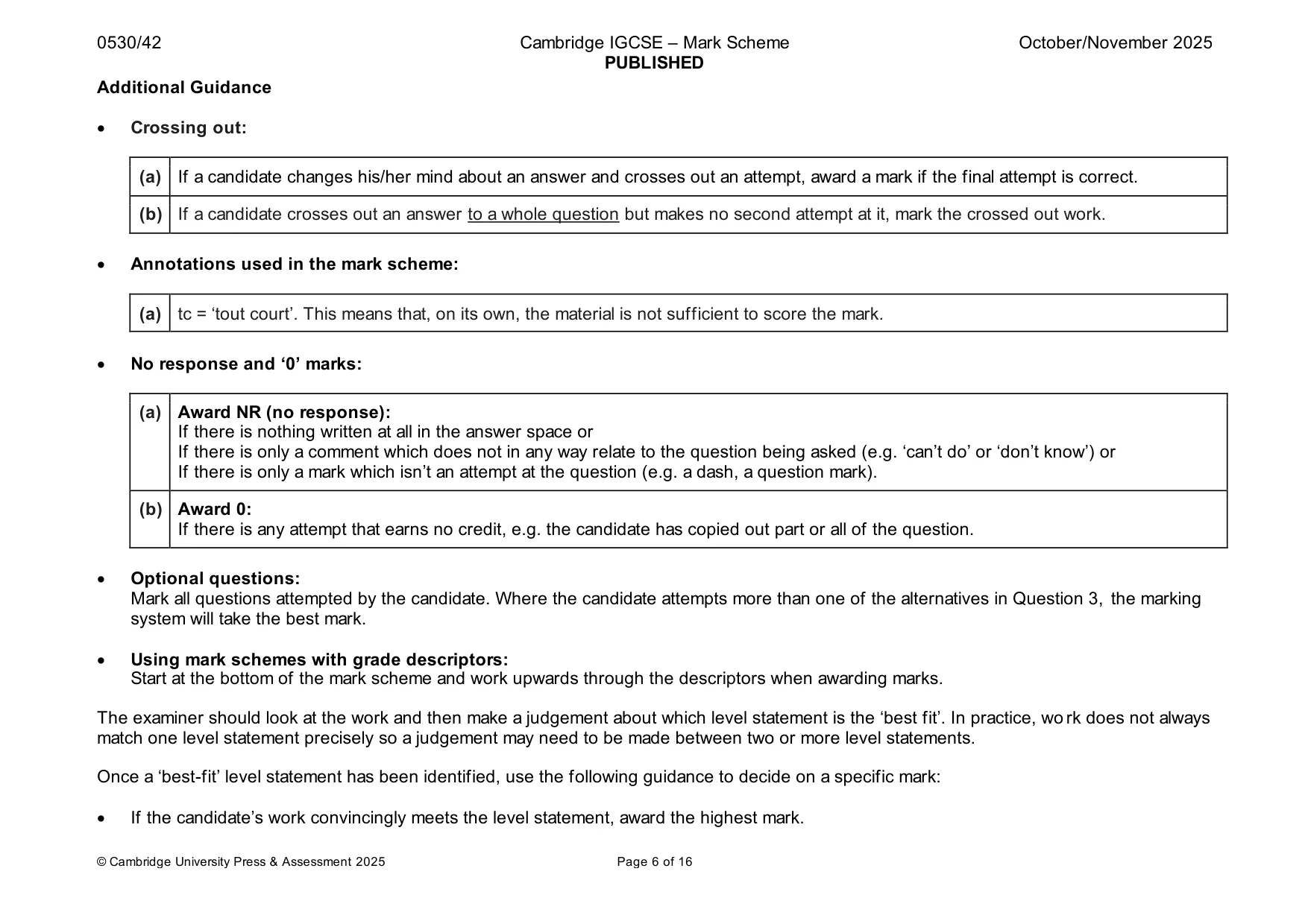 Mark scheme, page 6 of 16