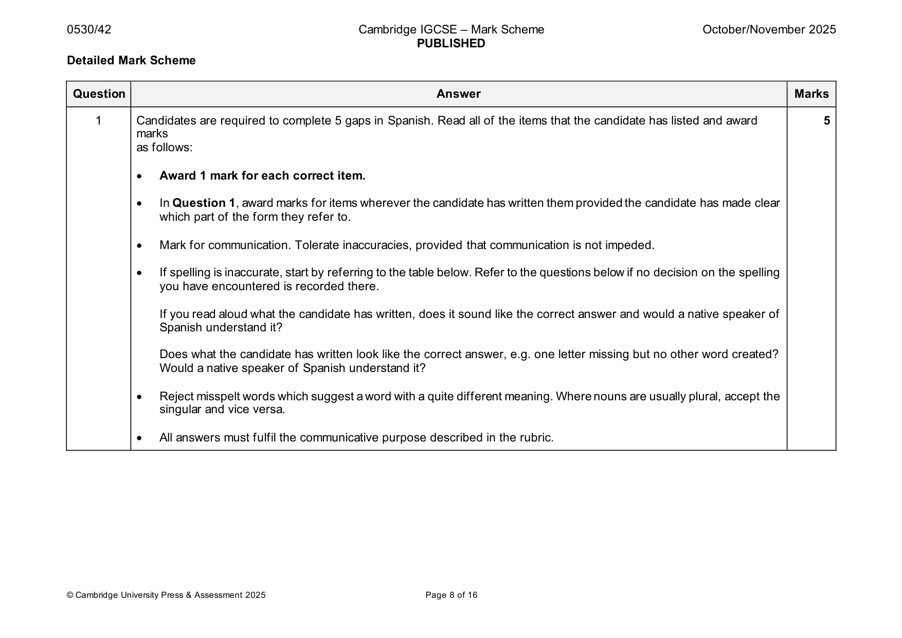 Mark scheme, page 8 of 16