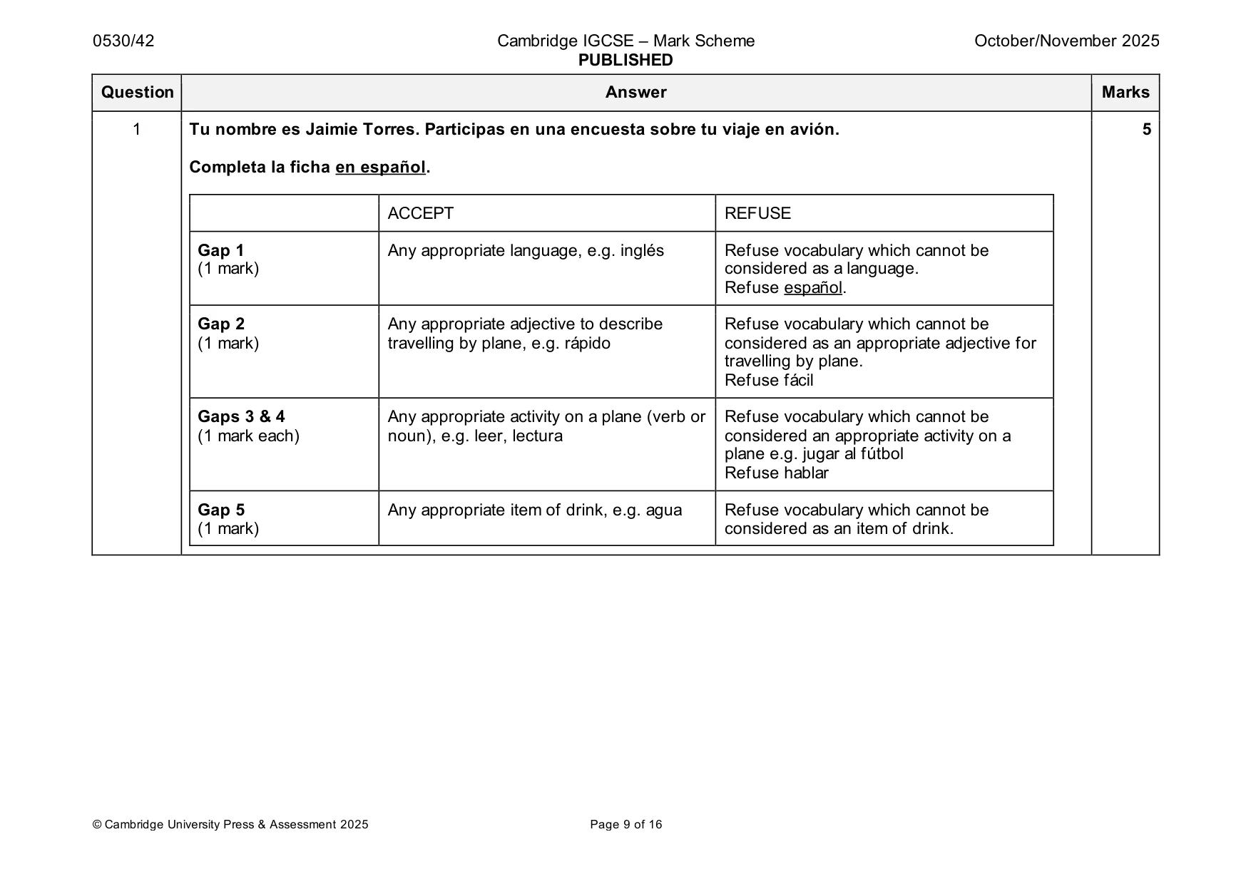 Mark scheme, page 9 of 16