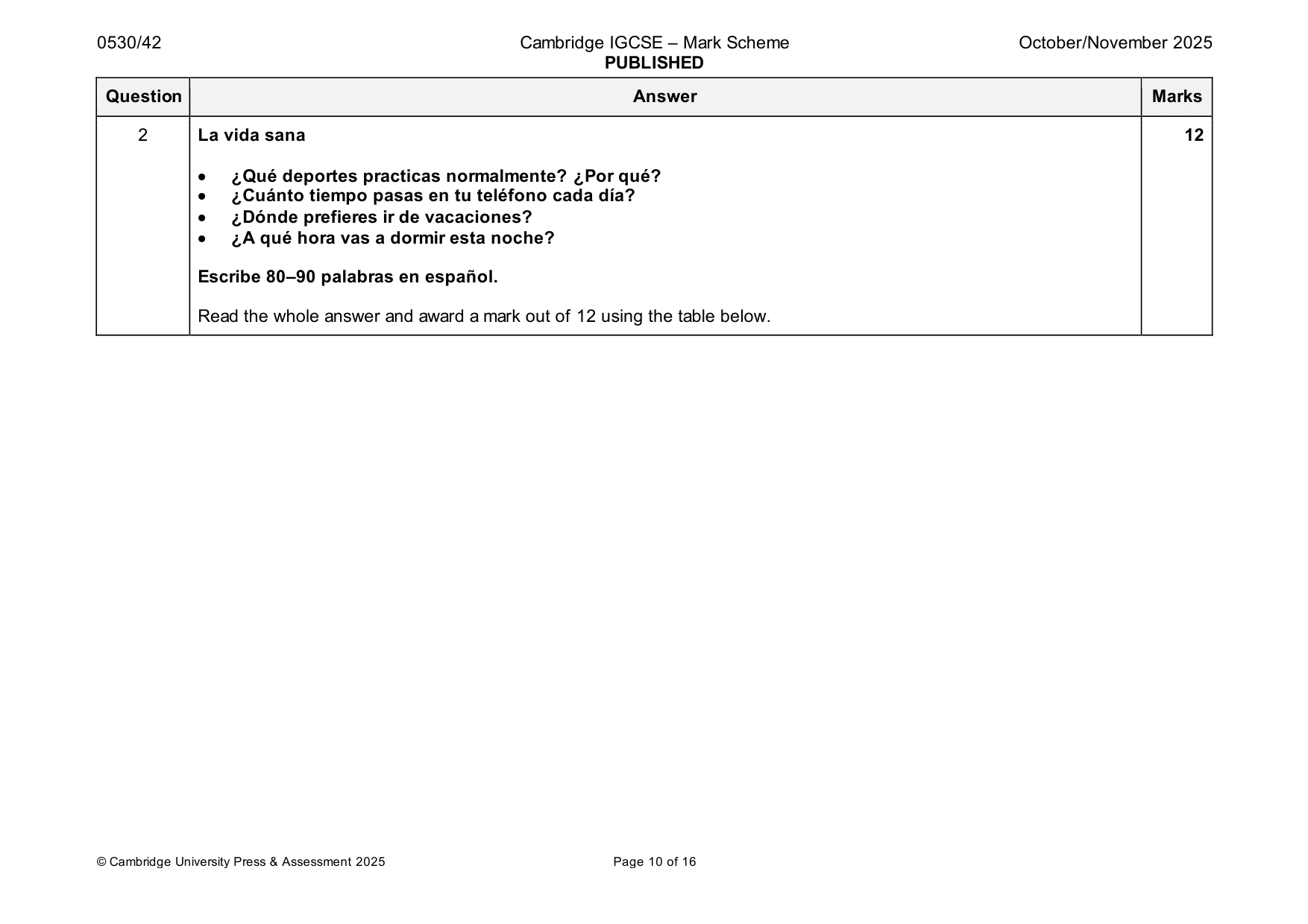 Mark scheme, page 10 of 16