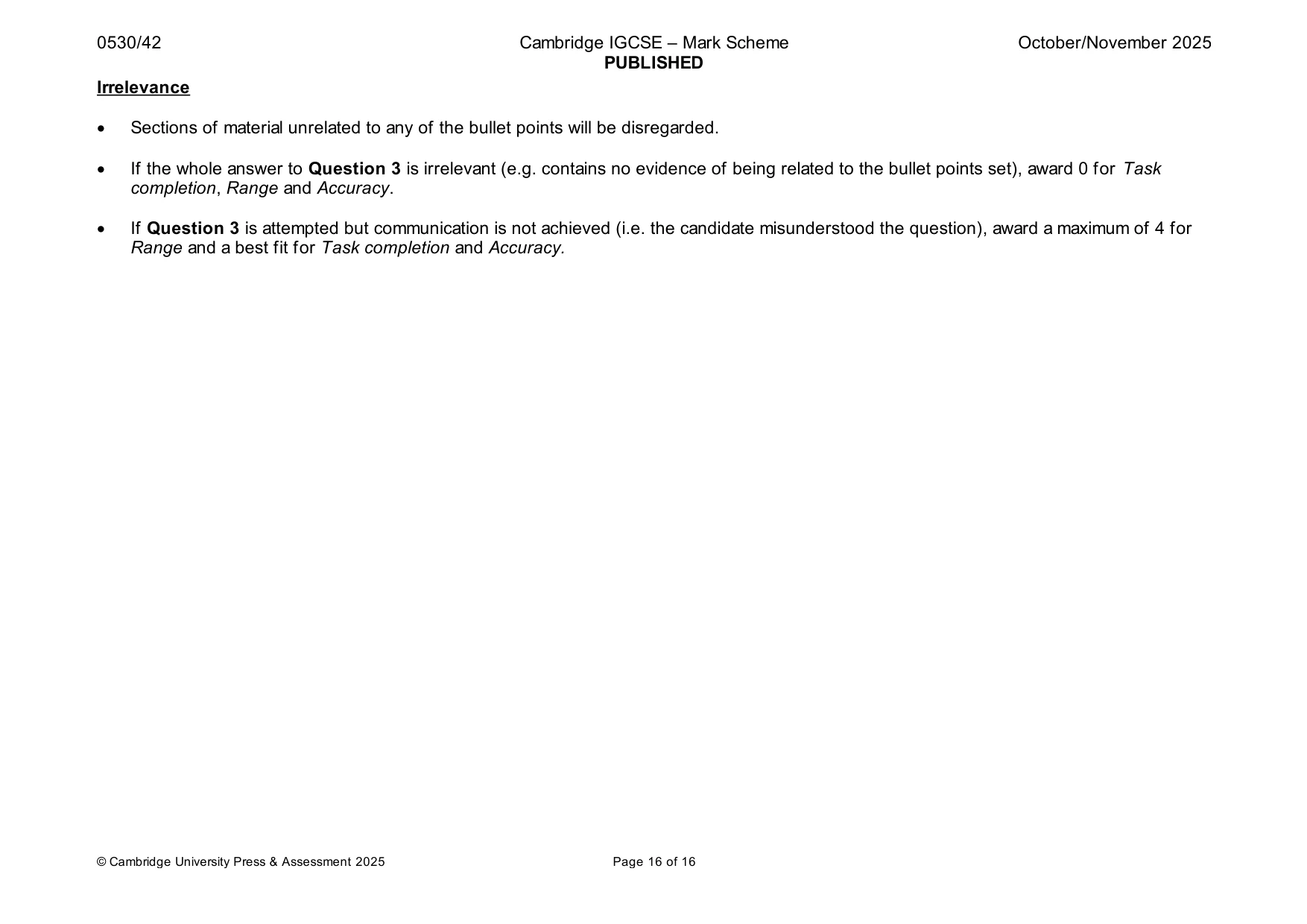 Mark scheme, page 16 of 16