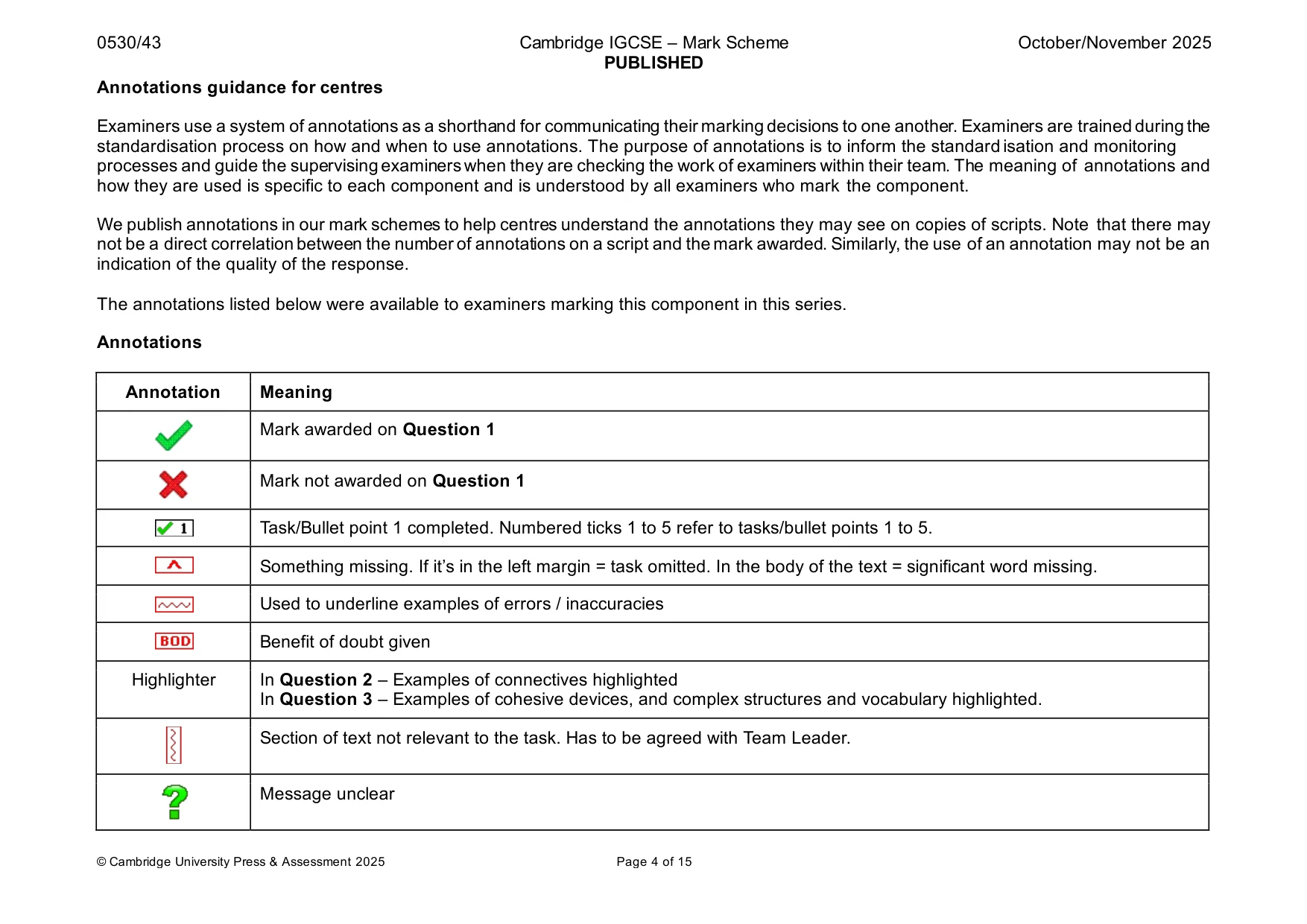 Mark scheme, page 4 of 15