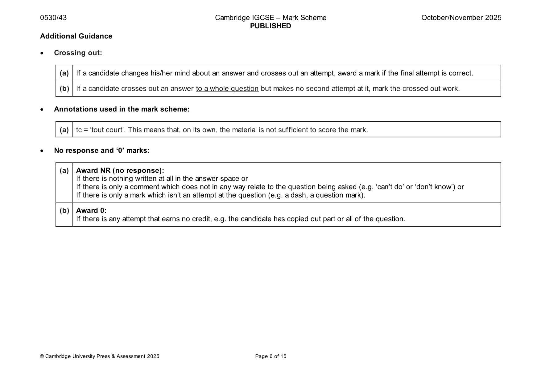 Mark scheme, page 6 of 15