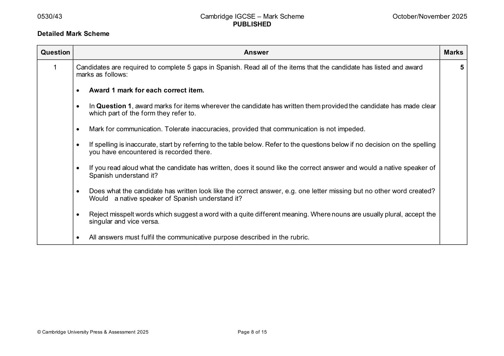 Mark scheme, page 8 of 15