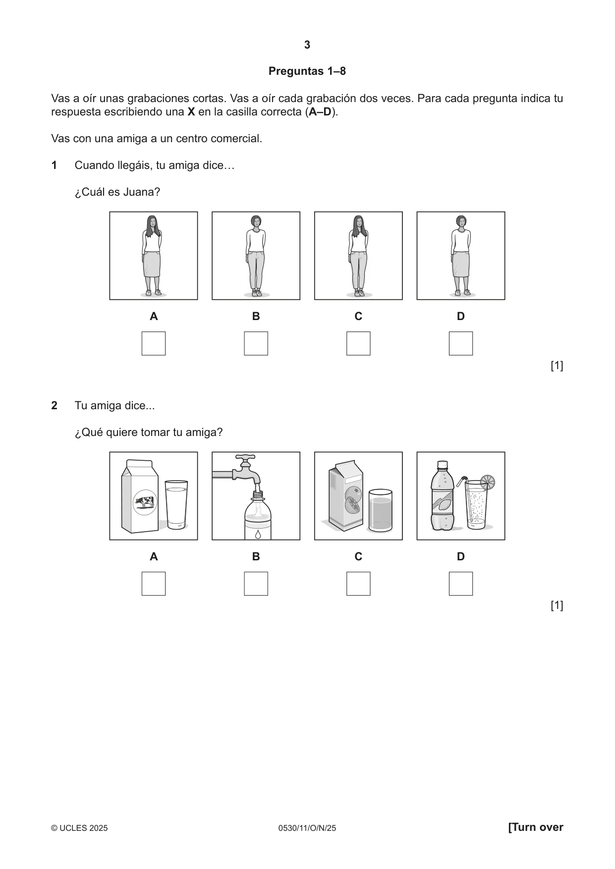 Cambridge IGCSE Spanish - Foreign Language 0530 2025 Oct/Nov Paper 1 · Variant 1 question paper, page 3 of 16