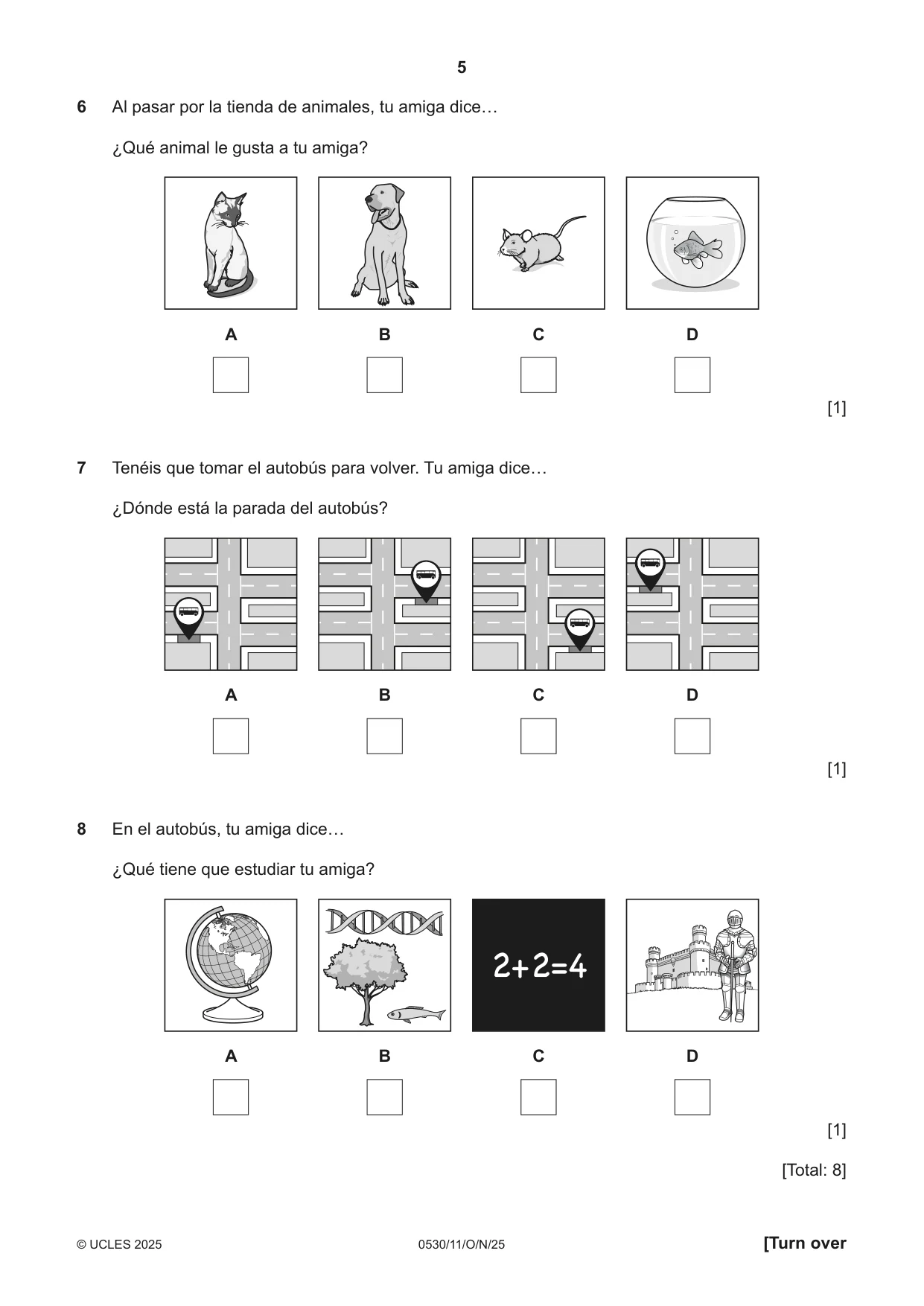 Cambridge IGCSE Spanish - Foreign Language 0530 2025 Oct/Nov Paper 1 · Variant 1 question paper, page 5 of 16
